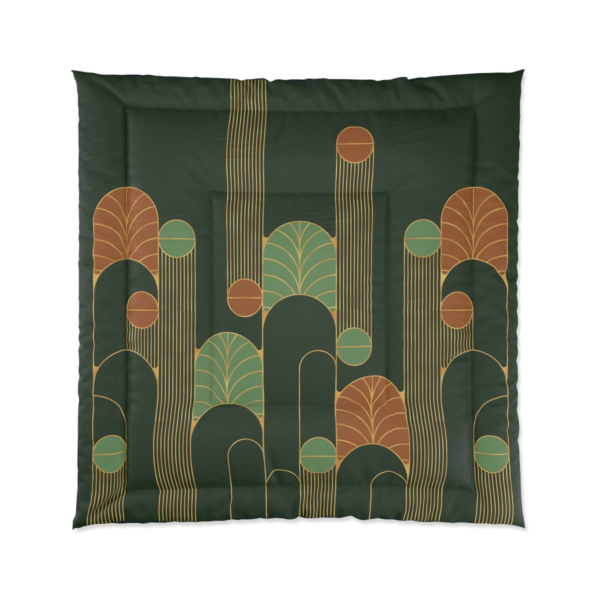 Forest Green Art Deco Bedding, Poly or Cotton Comforter or Duvet Cover, Pillow Shams