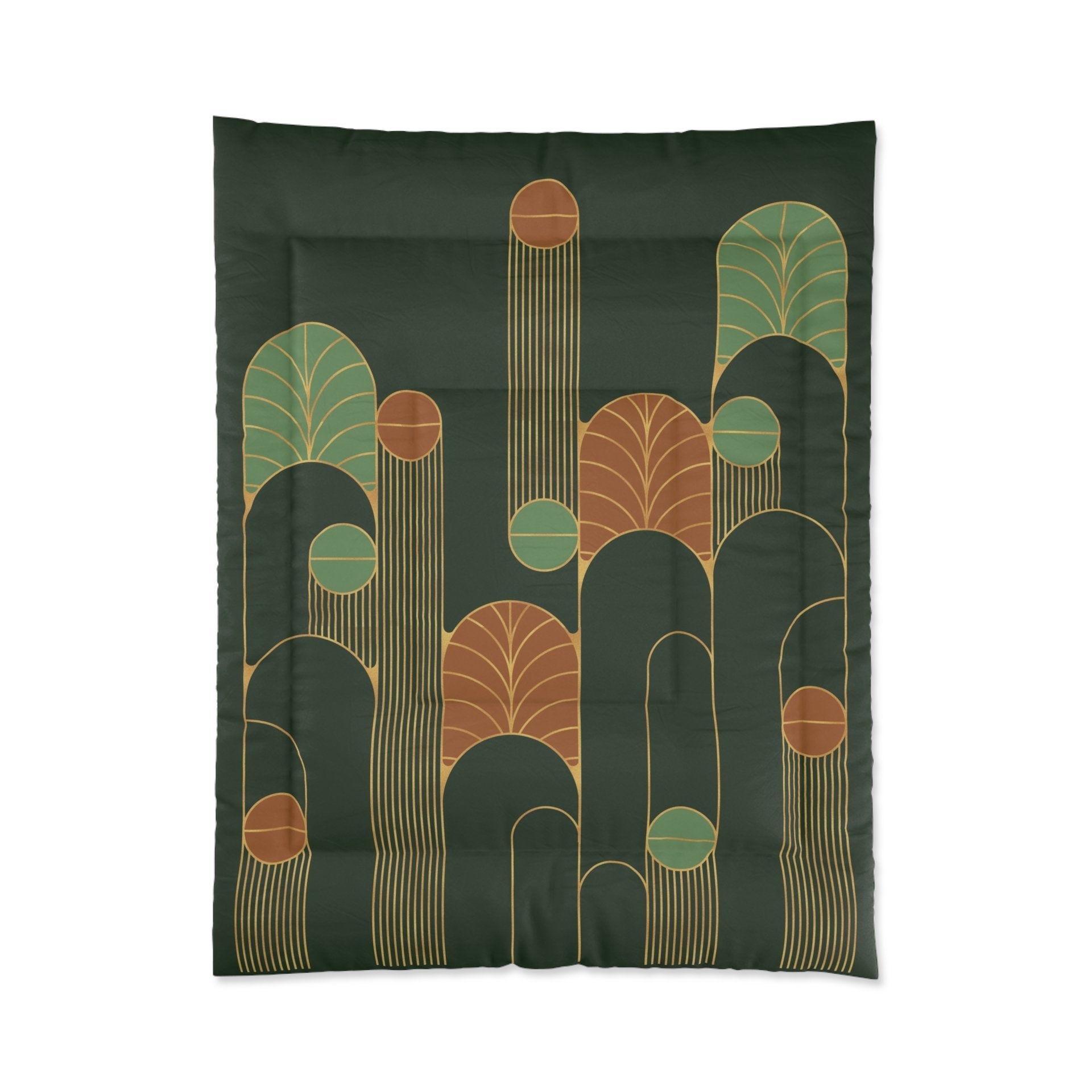 Forest Green Art Deco Bedding, Poly or Cotton Comforter or Duvet Cover, Pillow Shams