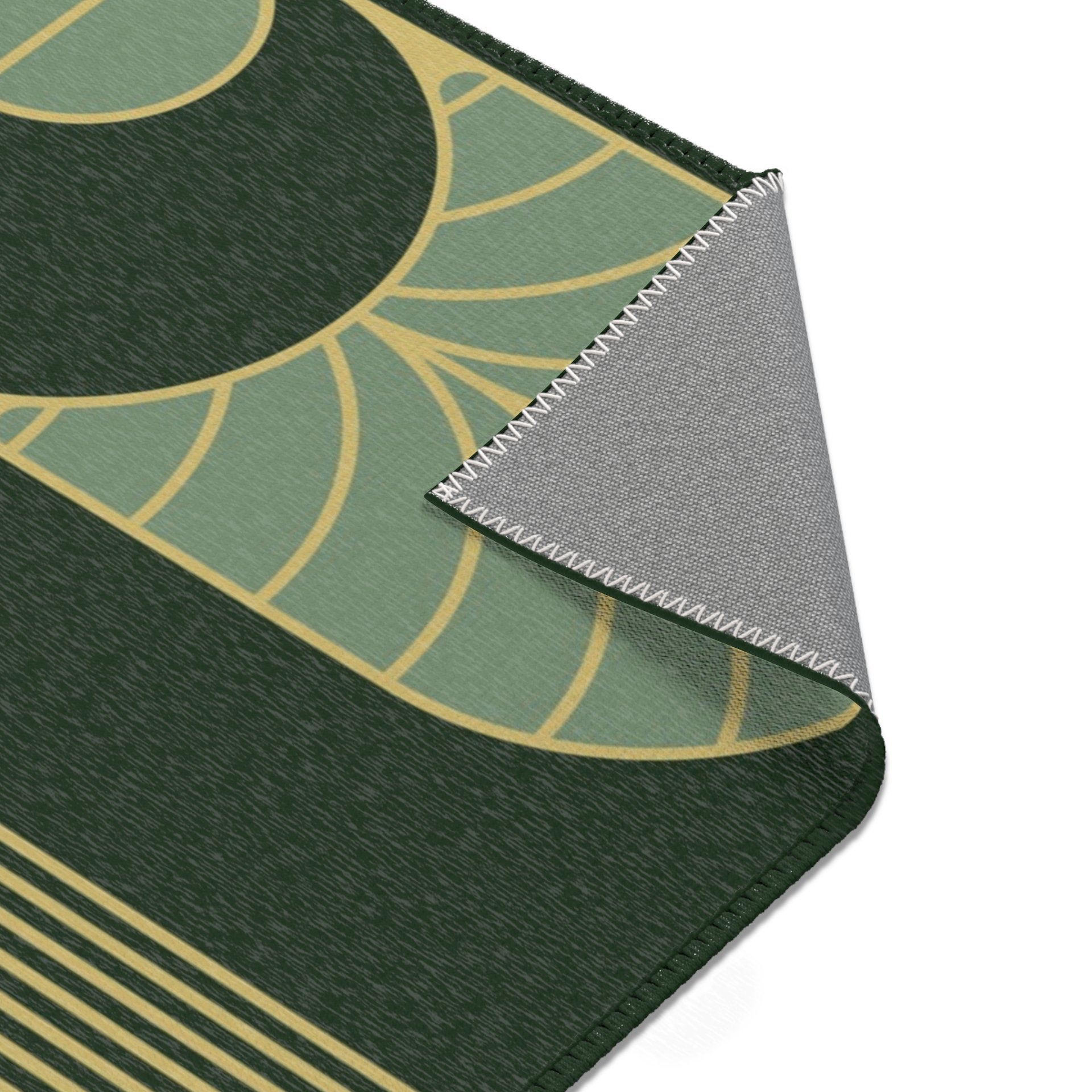 Minimalist Forest Green Art Deco Rug, Indoor Outdoor