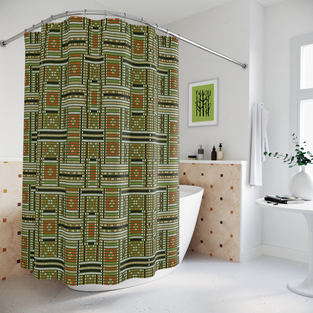 Beadwork Shower Curtain, Ethnic Tribal Weave Design