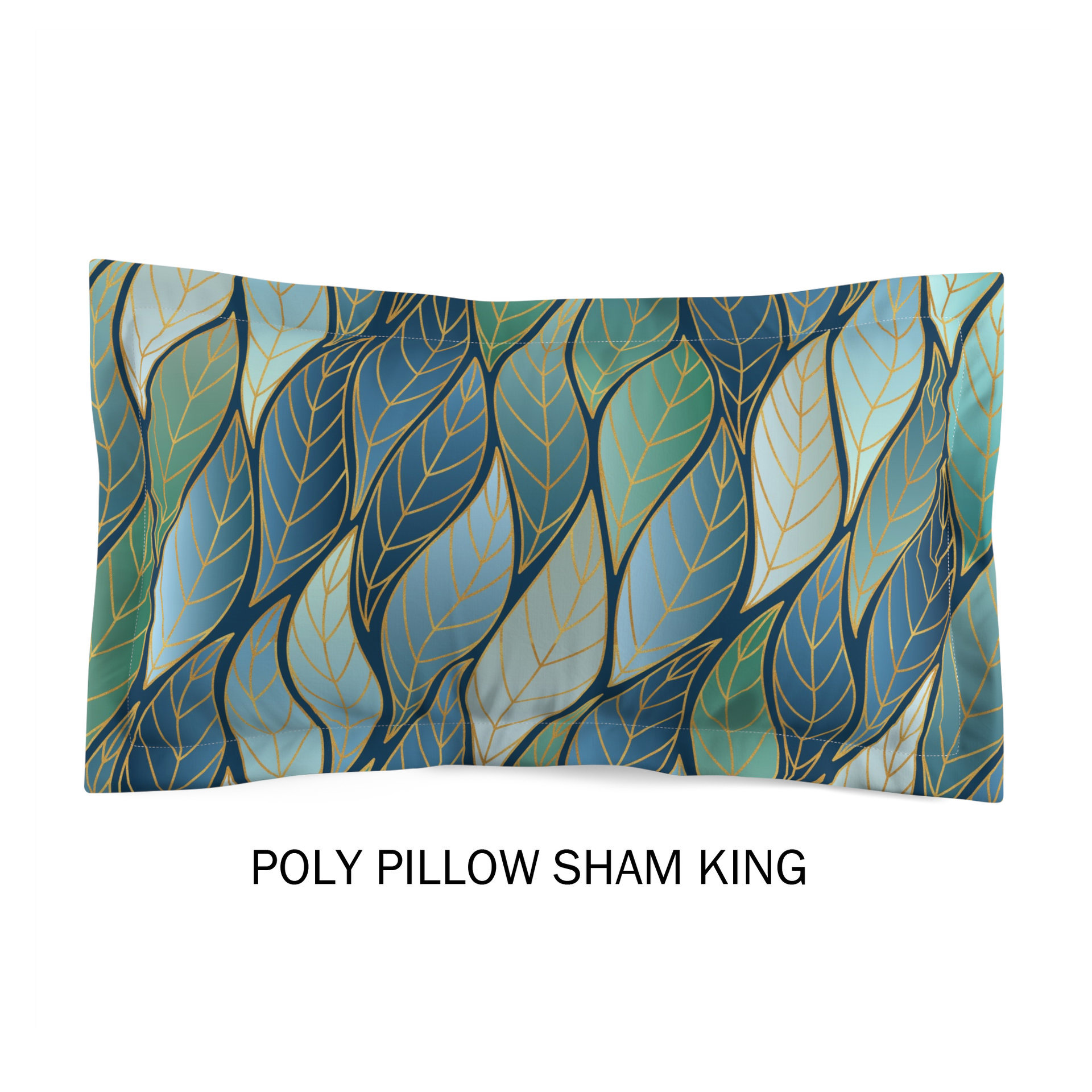 Blue Green Ombré Leaves King Poly Pillow Sham