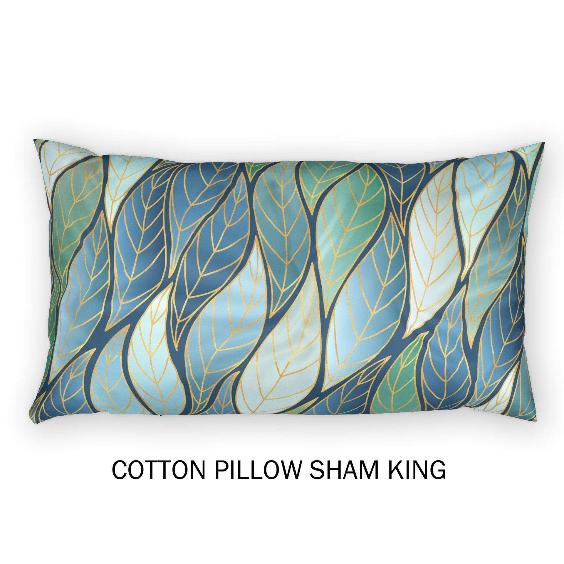 Blue Green Ombré Leaves King Cotton Pillow Sham