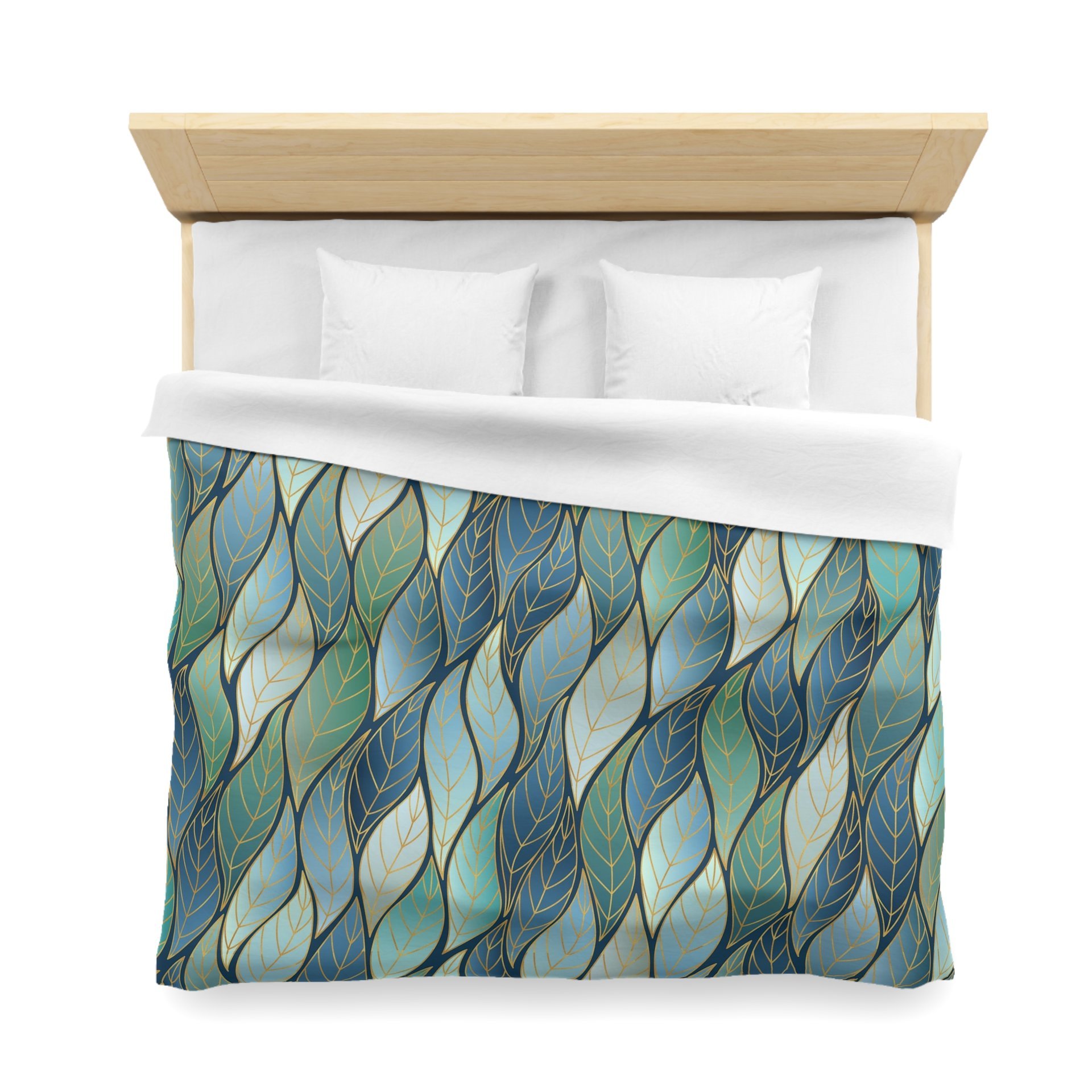 Blue Green Ombré Leaves King Duvet Cover