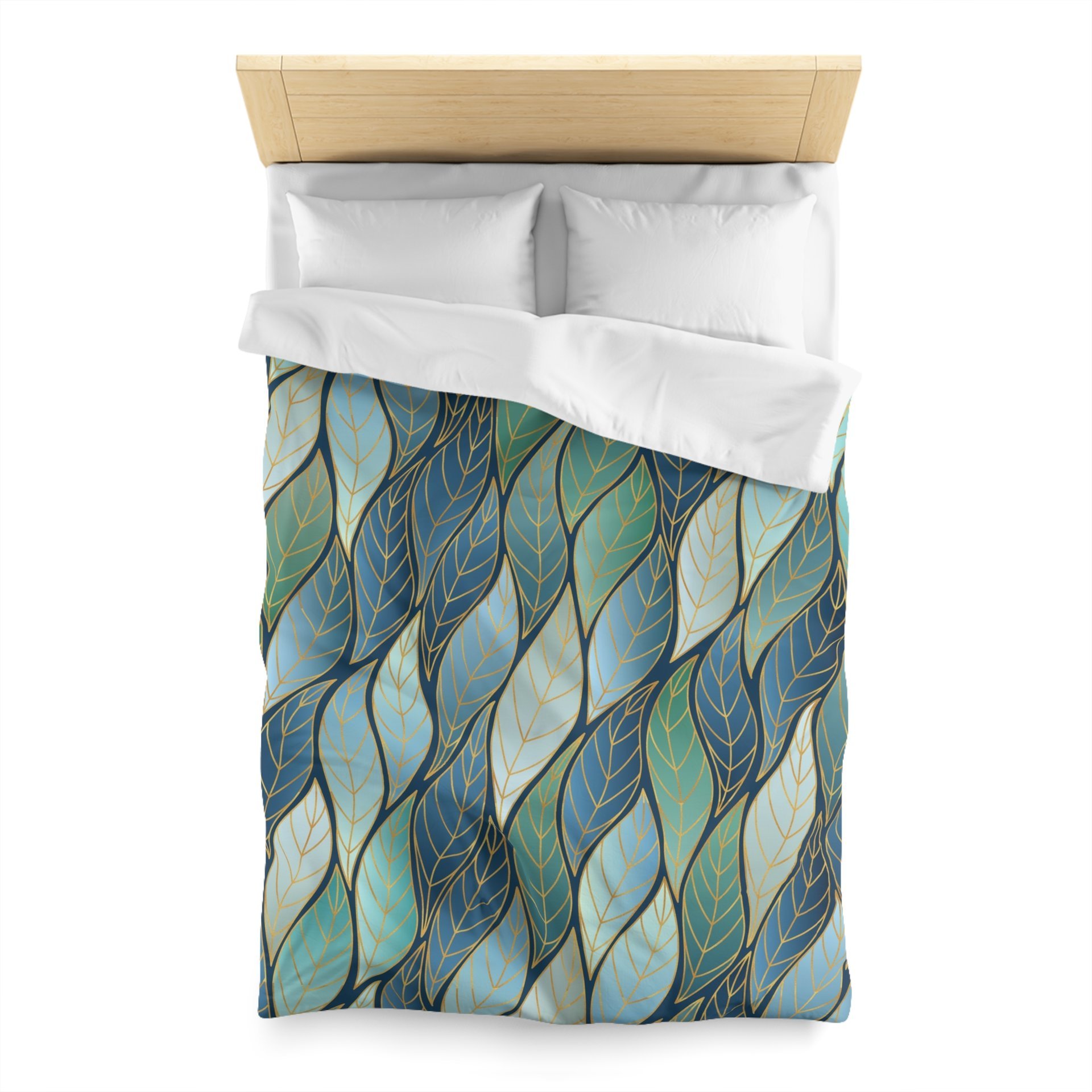 Blue Green Ombré Leaves Twin Duvet Cover