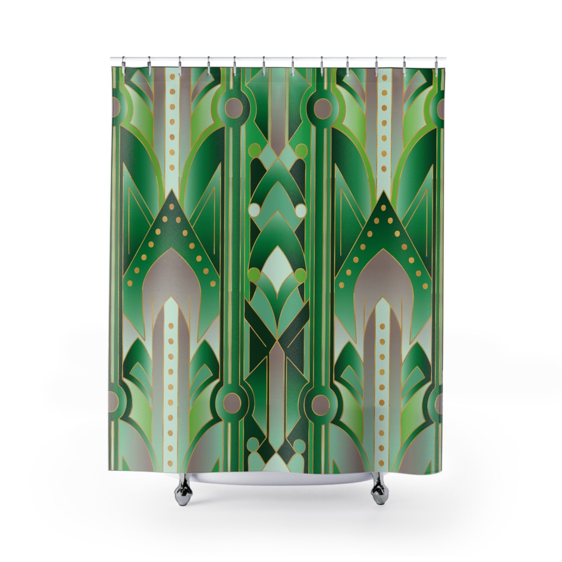Emerald Green Art Deco Shower Curtain
