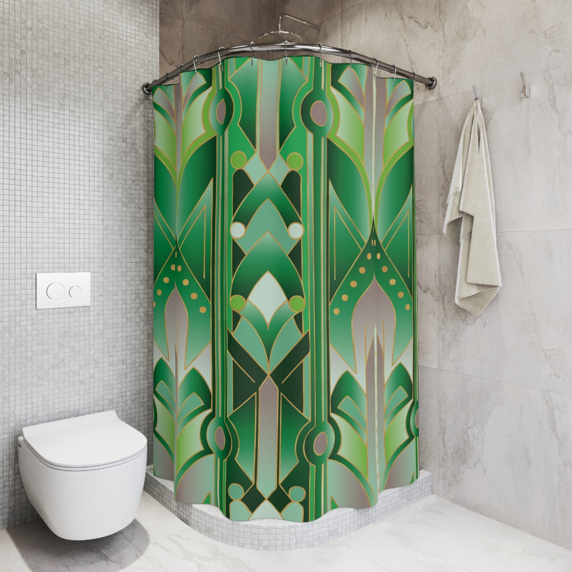 Emerald Green Art Deco Shower Curtain