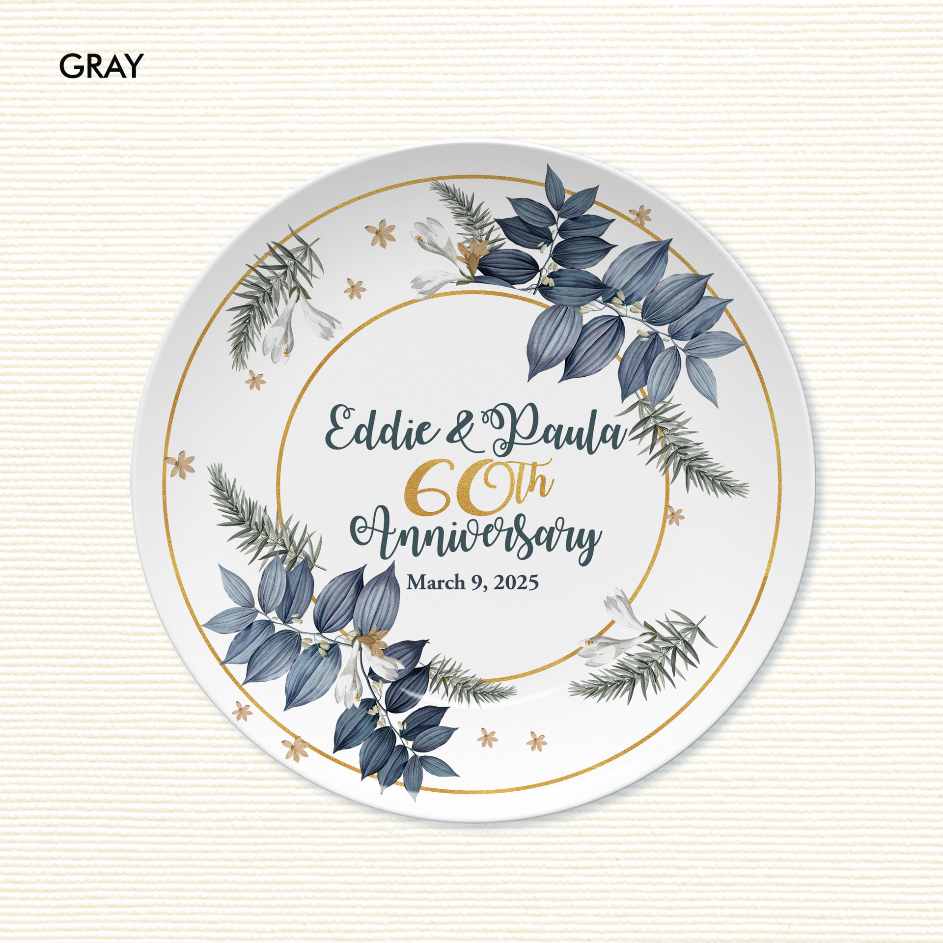 Personalized gray floral plate