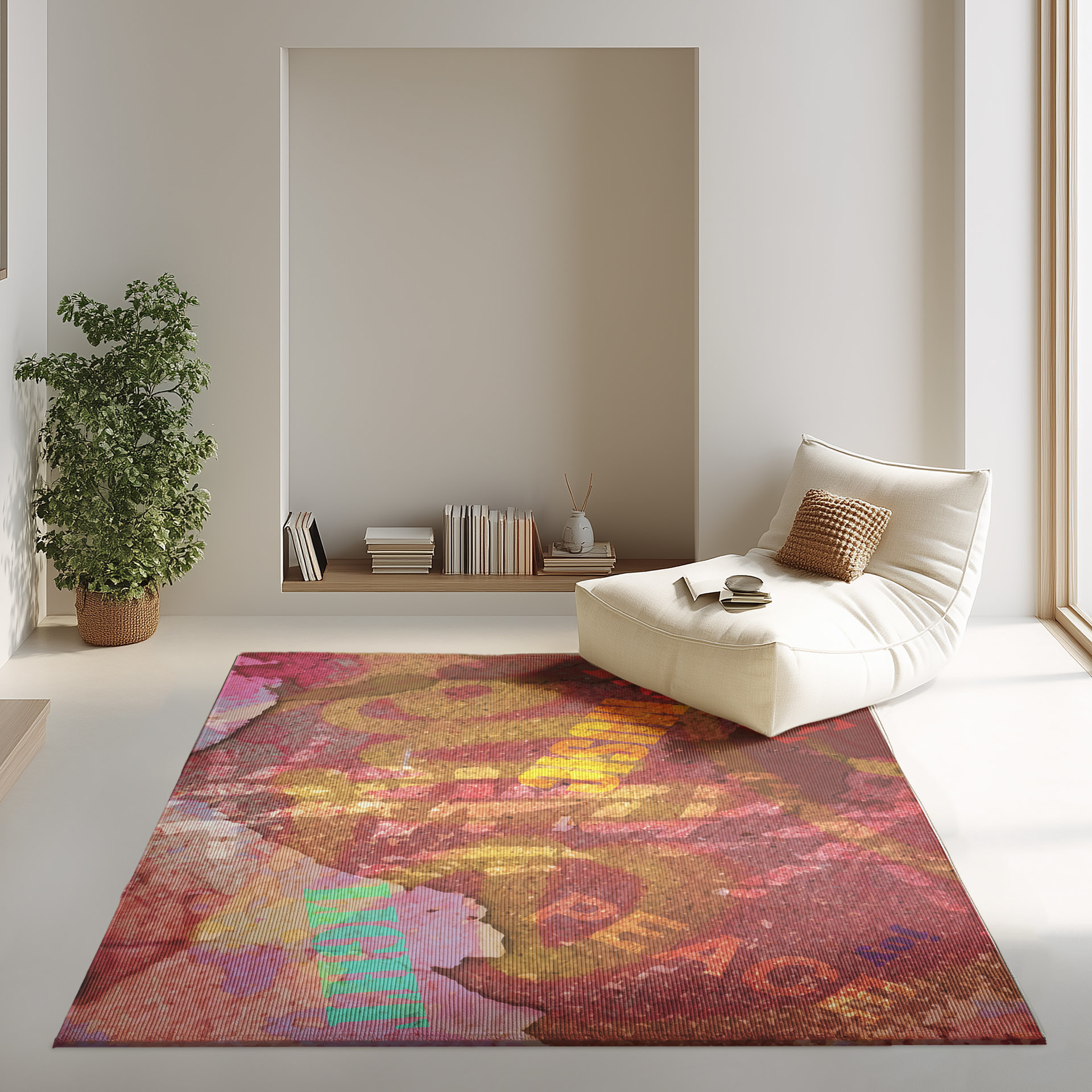 Multicolor Grunge Rug, Distressed Graffiti Art
