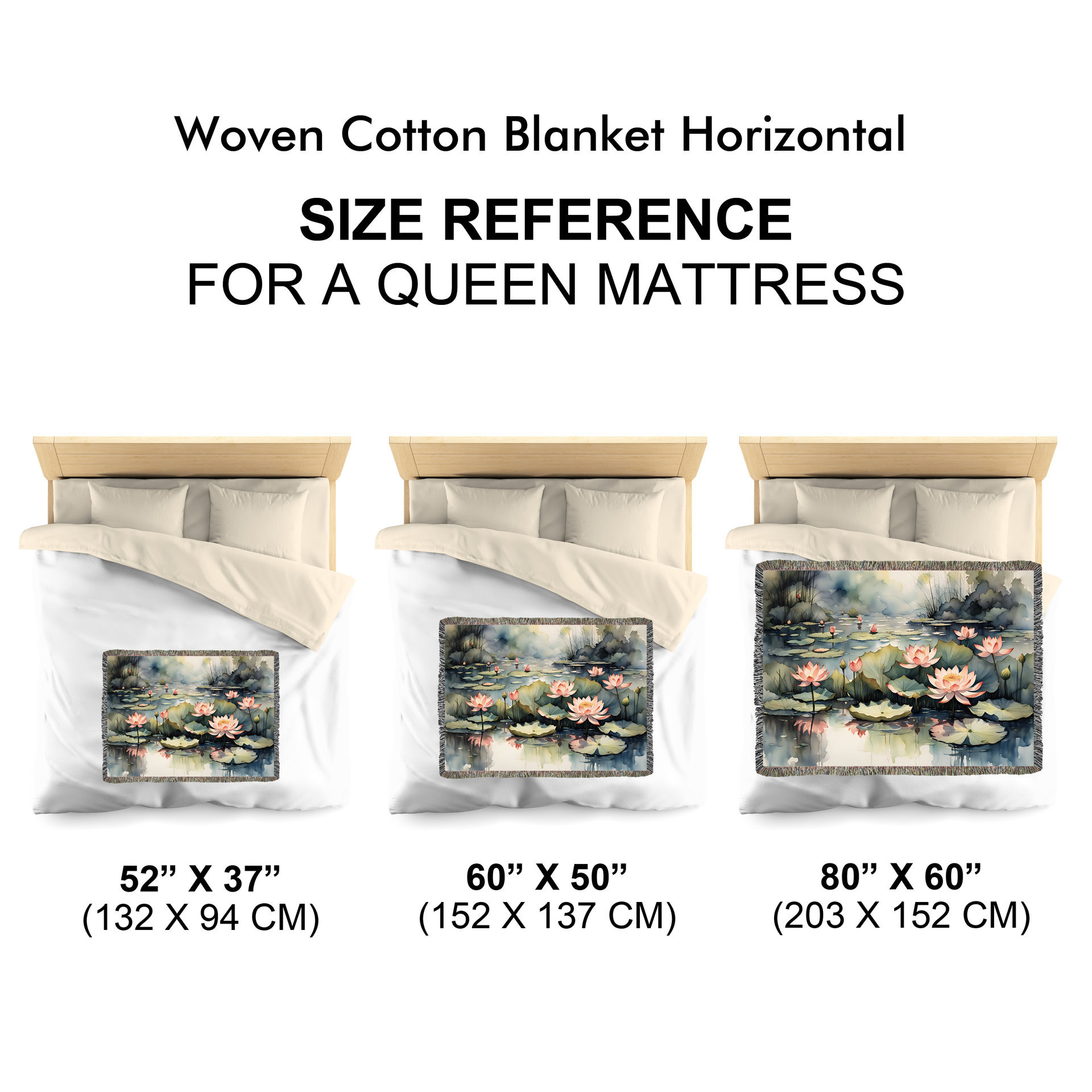 Horizontal Pink Waterlilies Woven Blanket