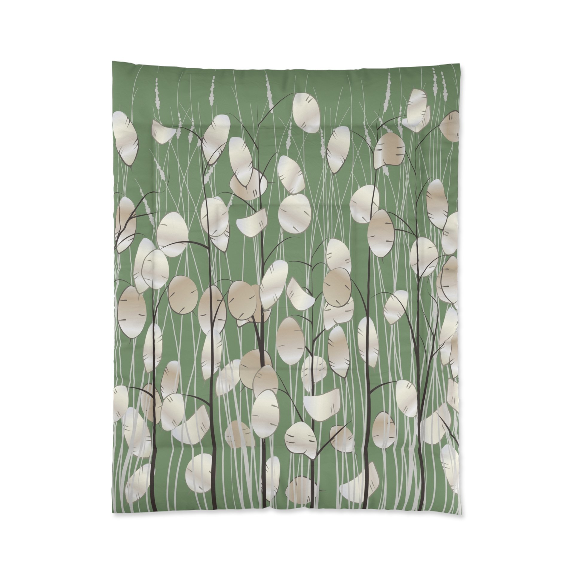 Olive Green Botanical Bedding, Cotton or Poly
