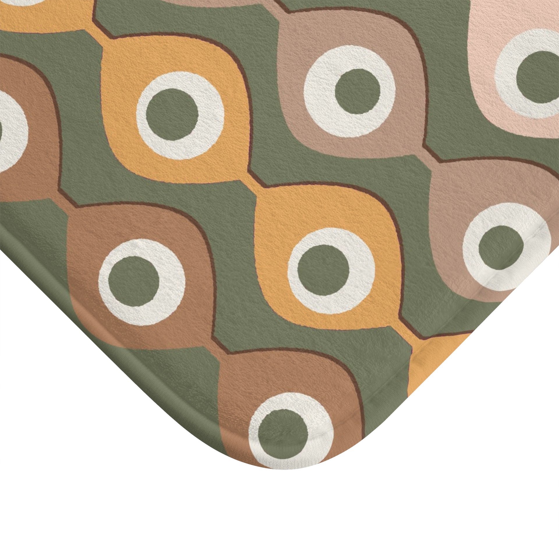 70s Abstract Circles Pattern Bath mat, close up corner