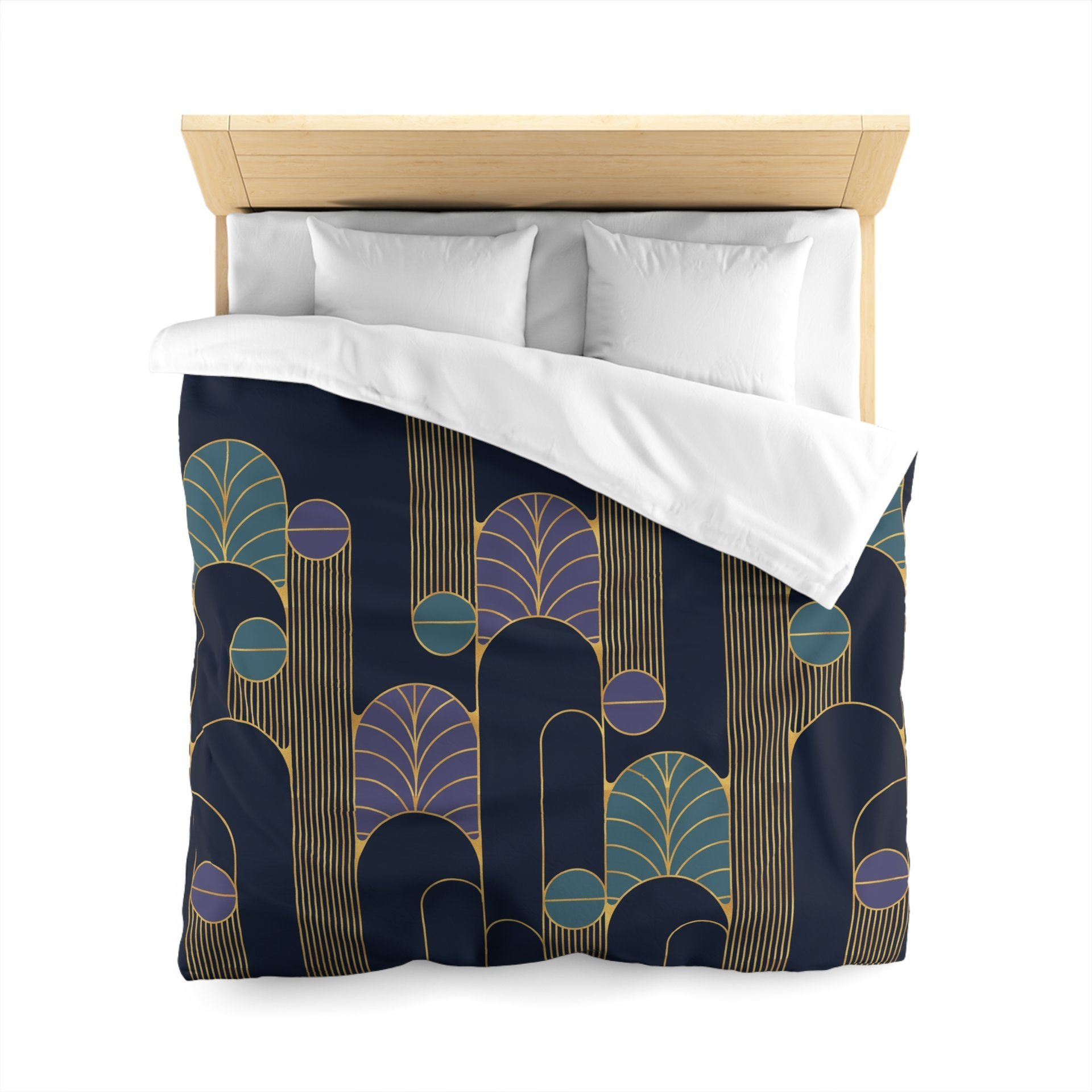 Navy Blue Art Deco Bedding, Poly or Cotton Comforter or Duvet Cover, Pillow Shams