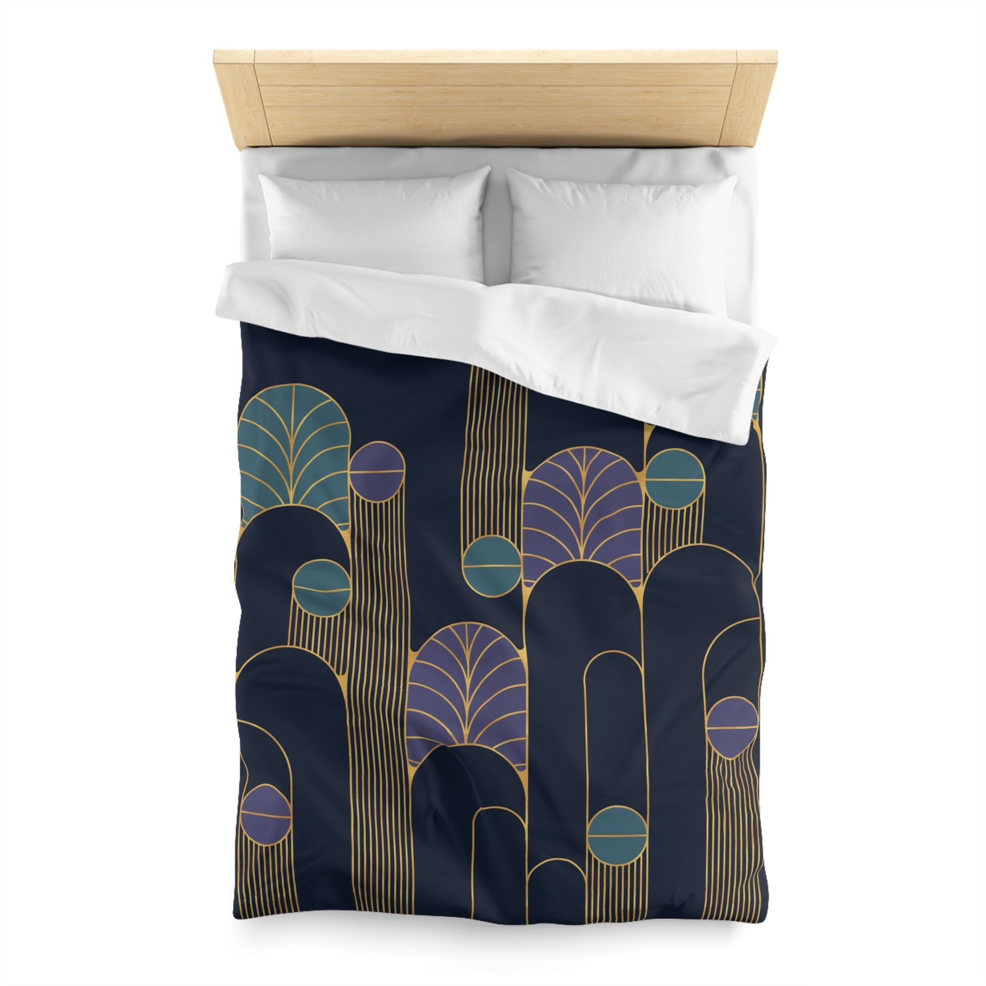 Navy Blue Art Deco Bedding, Poly or Cotton Comforter or Duvet Cover, Pillow Shams