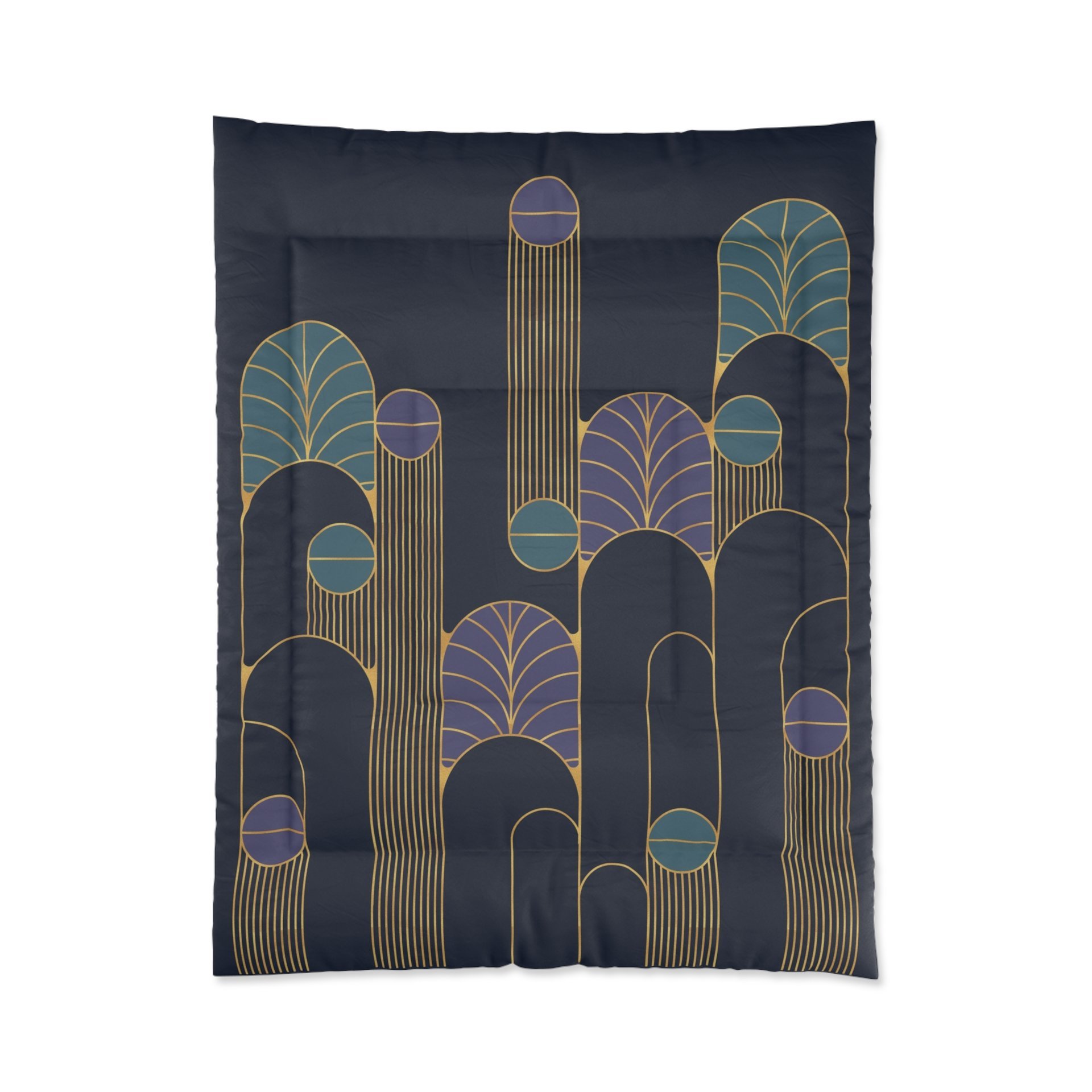 Navy Blue Art Deco Bedding, Poly or Cotton Comforter or Duvet Cover, Pillow Shams