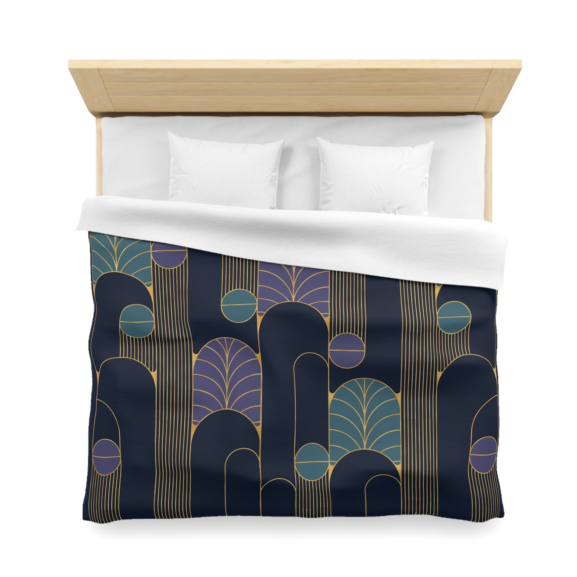 Navy Blue Art Deco Bedding, Poly or Cotton Comforter or Duvet Cover, Pillow Shams