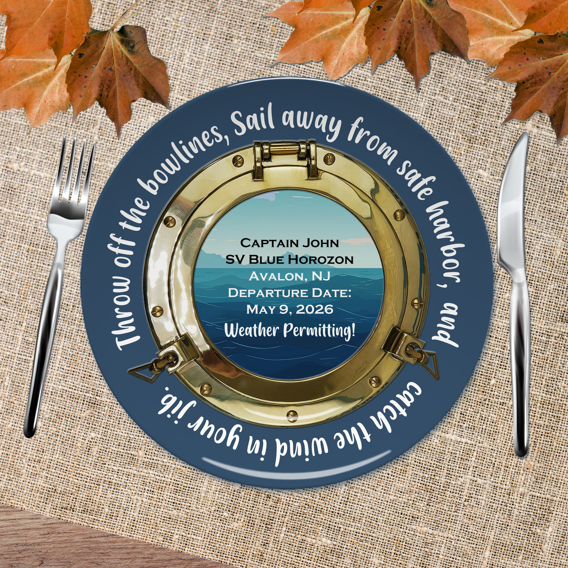 Personalized Navy Blue Plastic Boating Plate