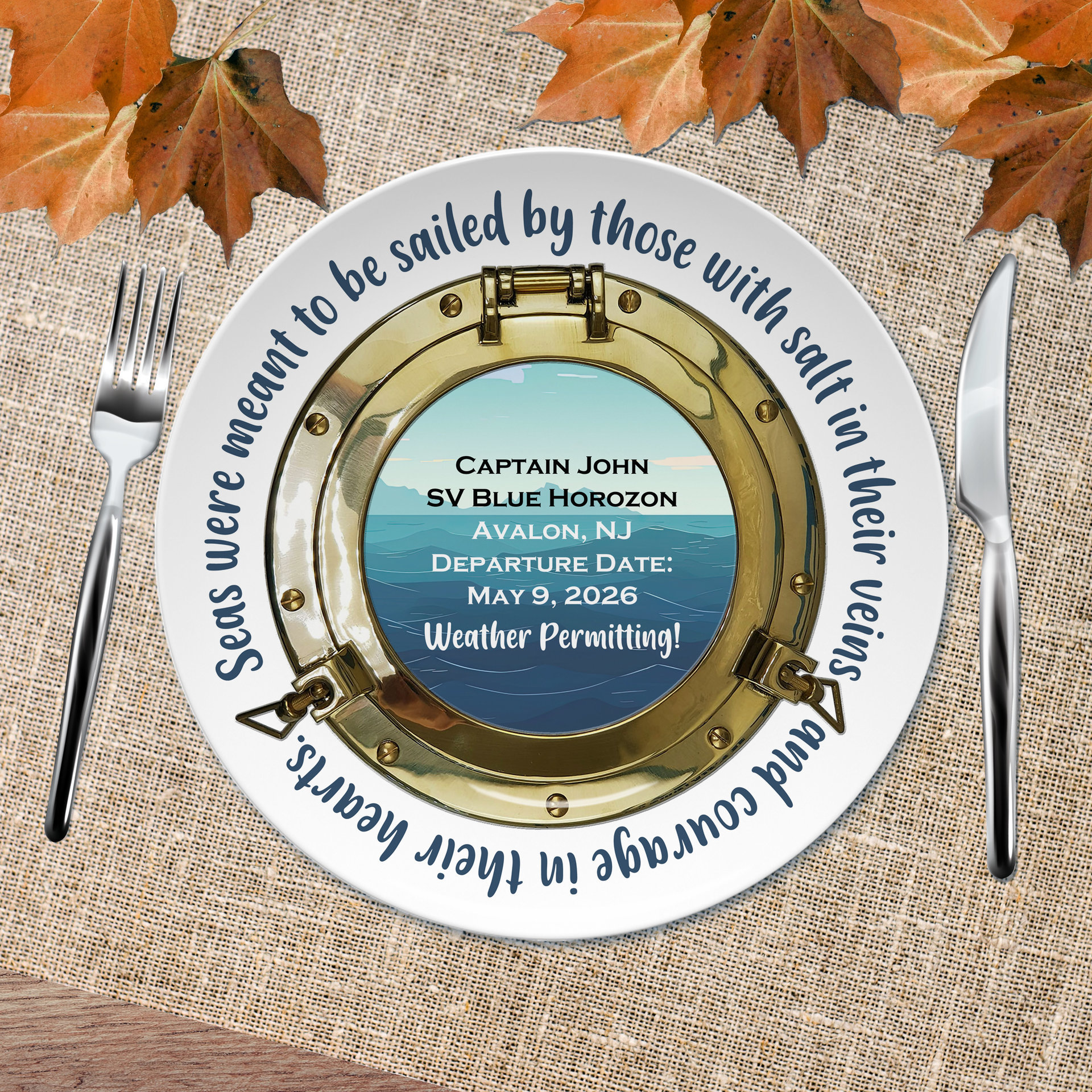 Personalized White Plastic Boating Plates, Retirement Gift for a Sailor