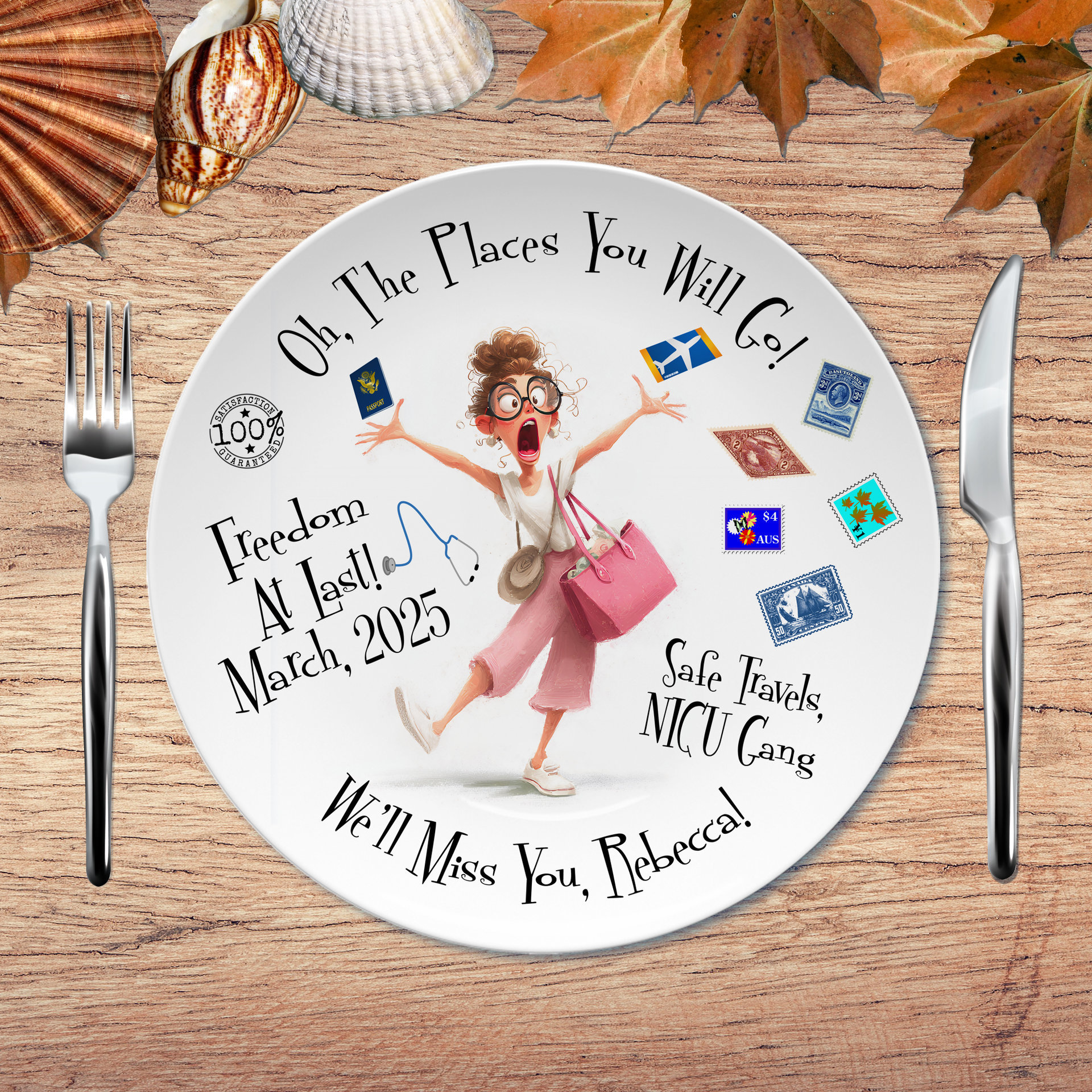 Retirement Travel Gift Plate, Personalized for a Coworker, Nurse or Doctor