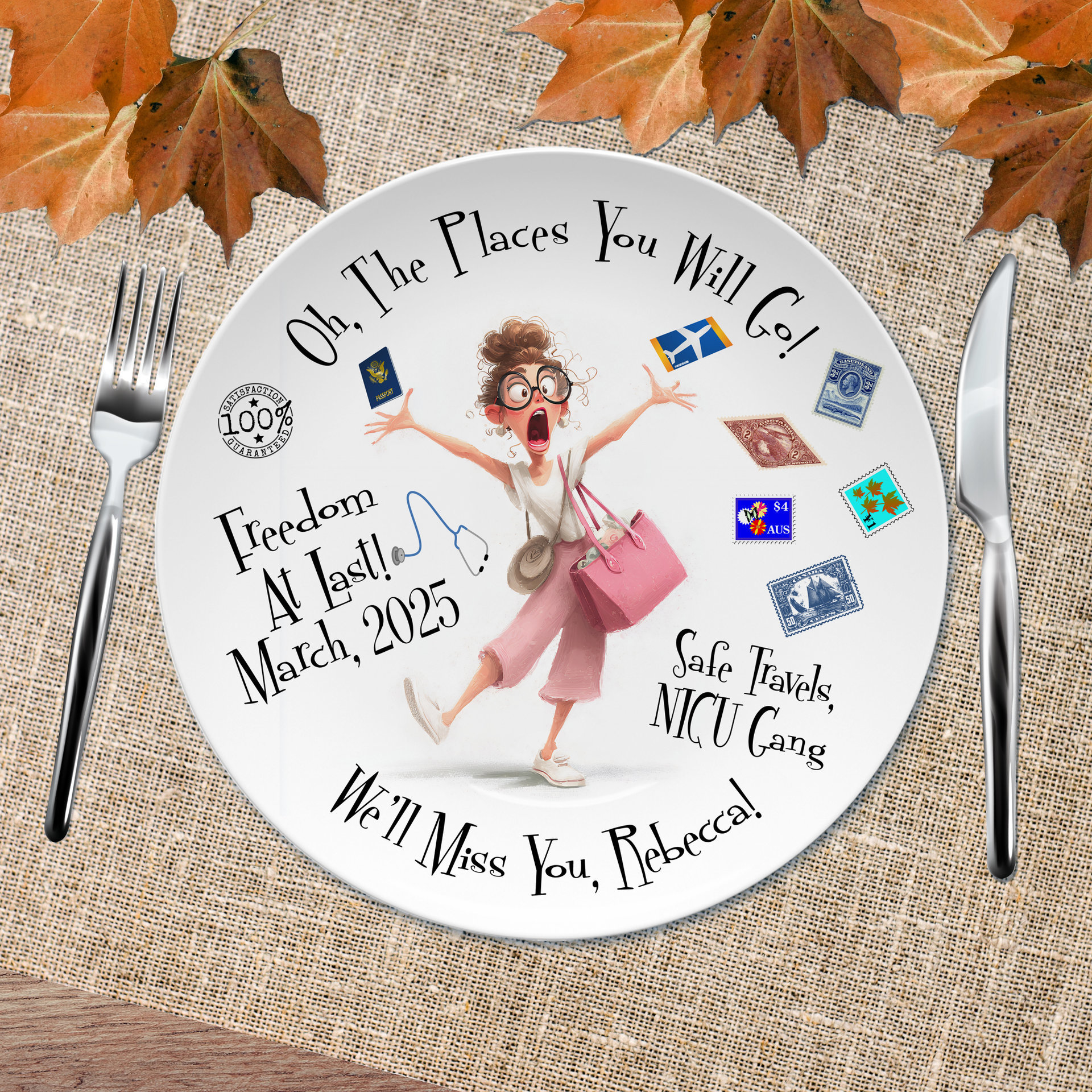 Retirement Travel Gift Plate, Personalized for a Coworker, Nurse or Doctor