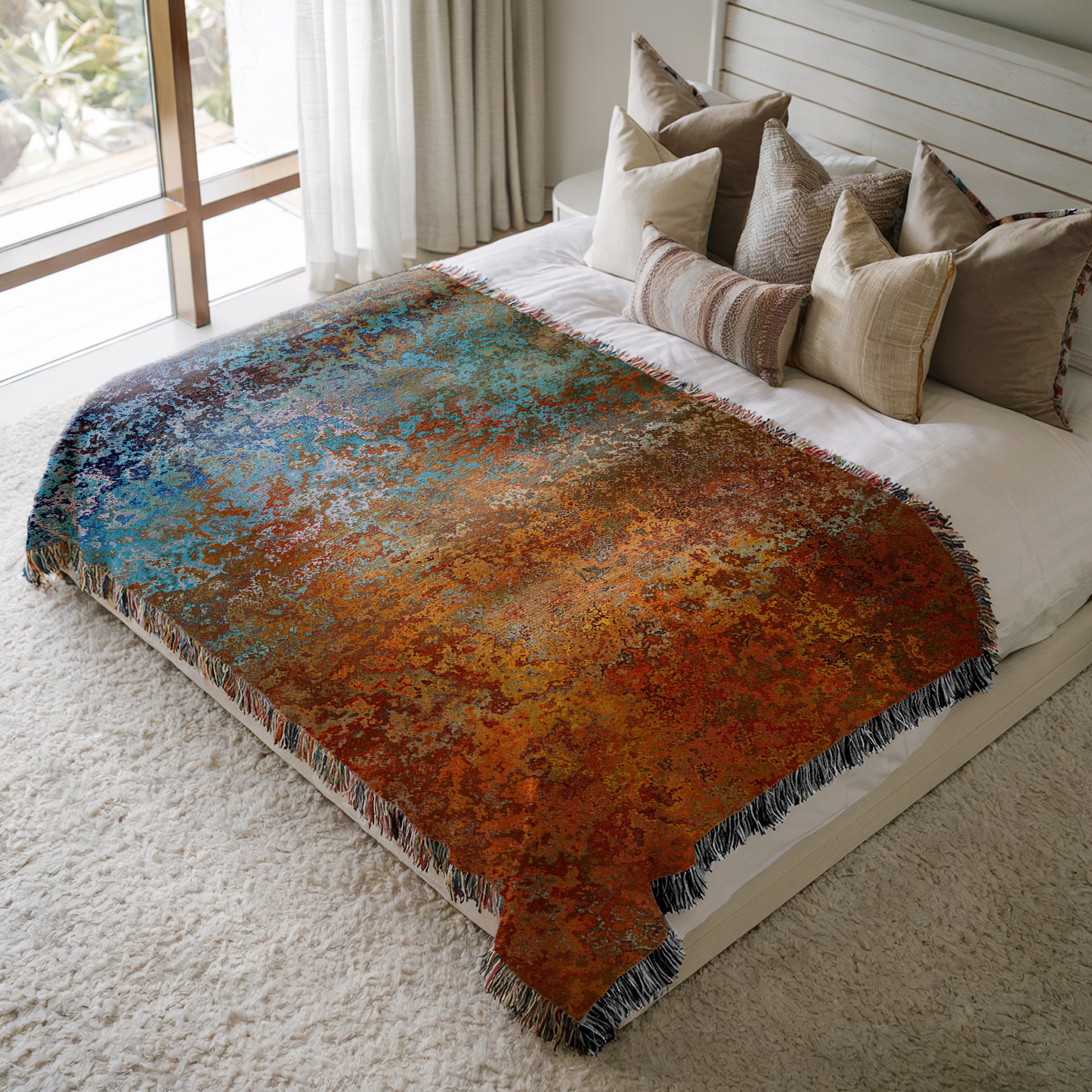 Abstract Ombré Woven Blanket in Southwestern Colors
