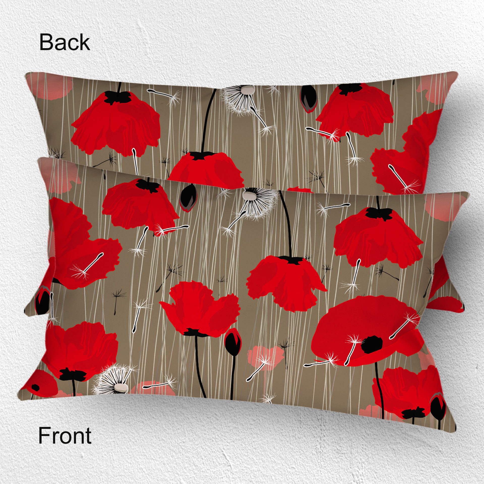 Red Poppy Lumbar Pillow, Indoor