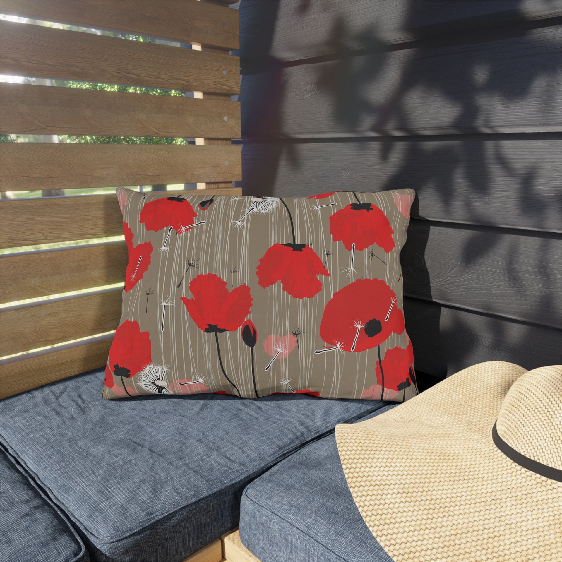 Red Poppy Lumbar Pillow, Outdoor