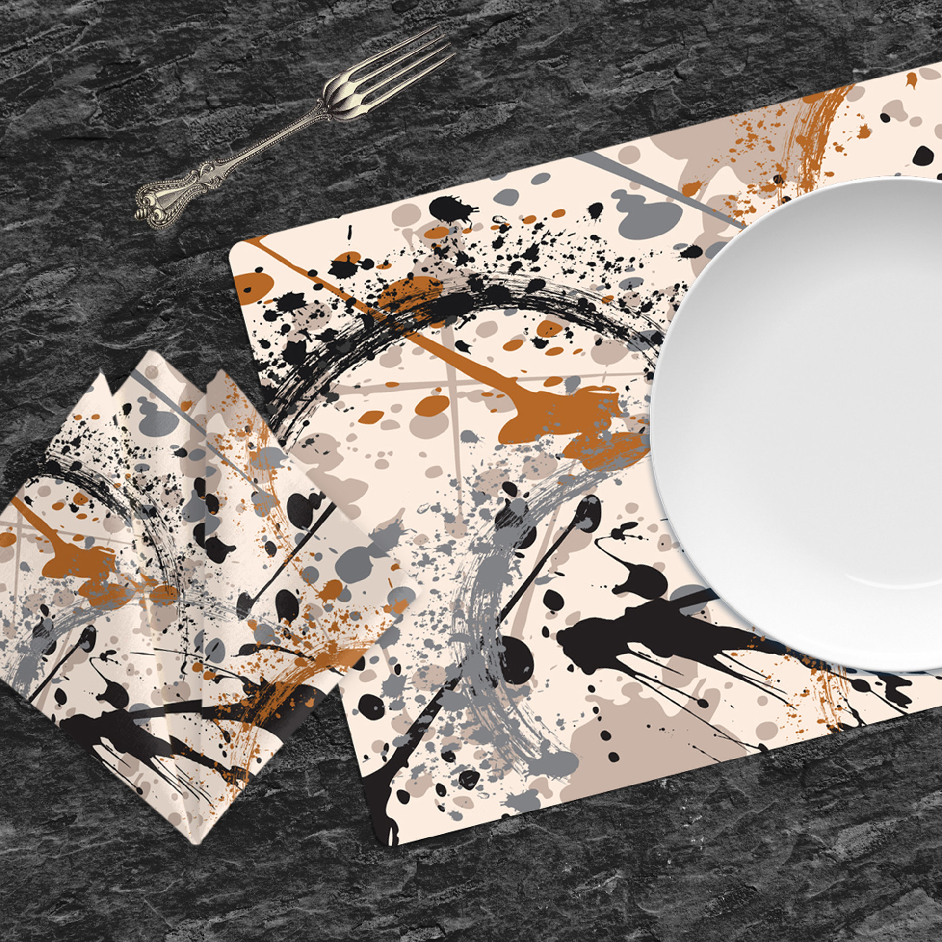 Neutral Paint Spatter Cotton Placemat & Napkin
