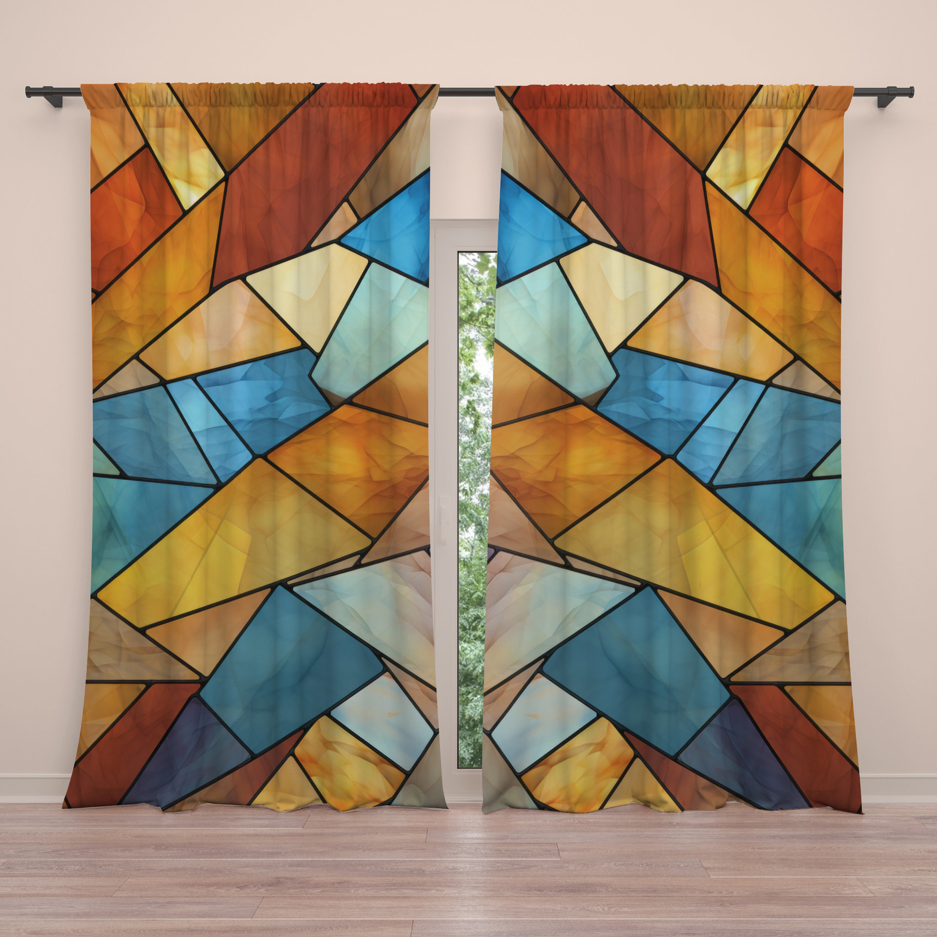 Rustic Stained Glass Eagle Curtains, Southwestern Colors Rod Pocket Panels