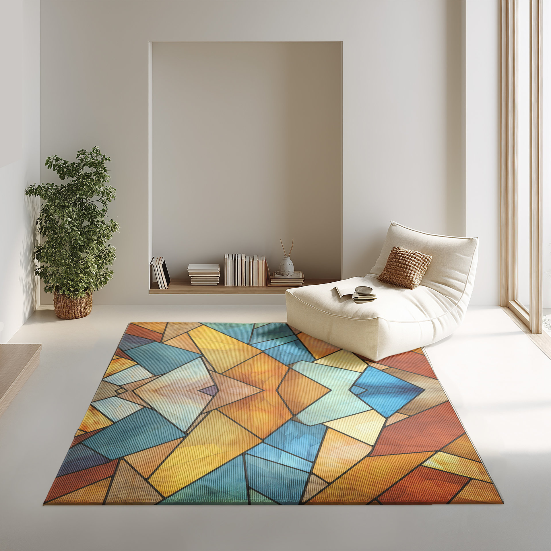Rustic Stained Glass Eagle Area Rug, Southwestern Colors Indoor or Outdoor 