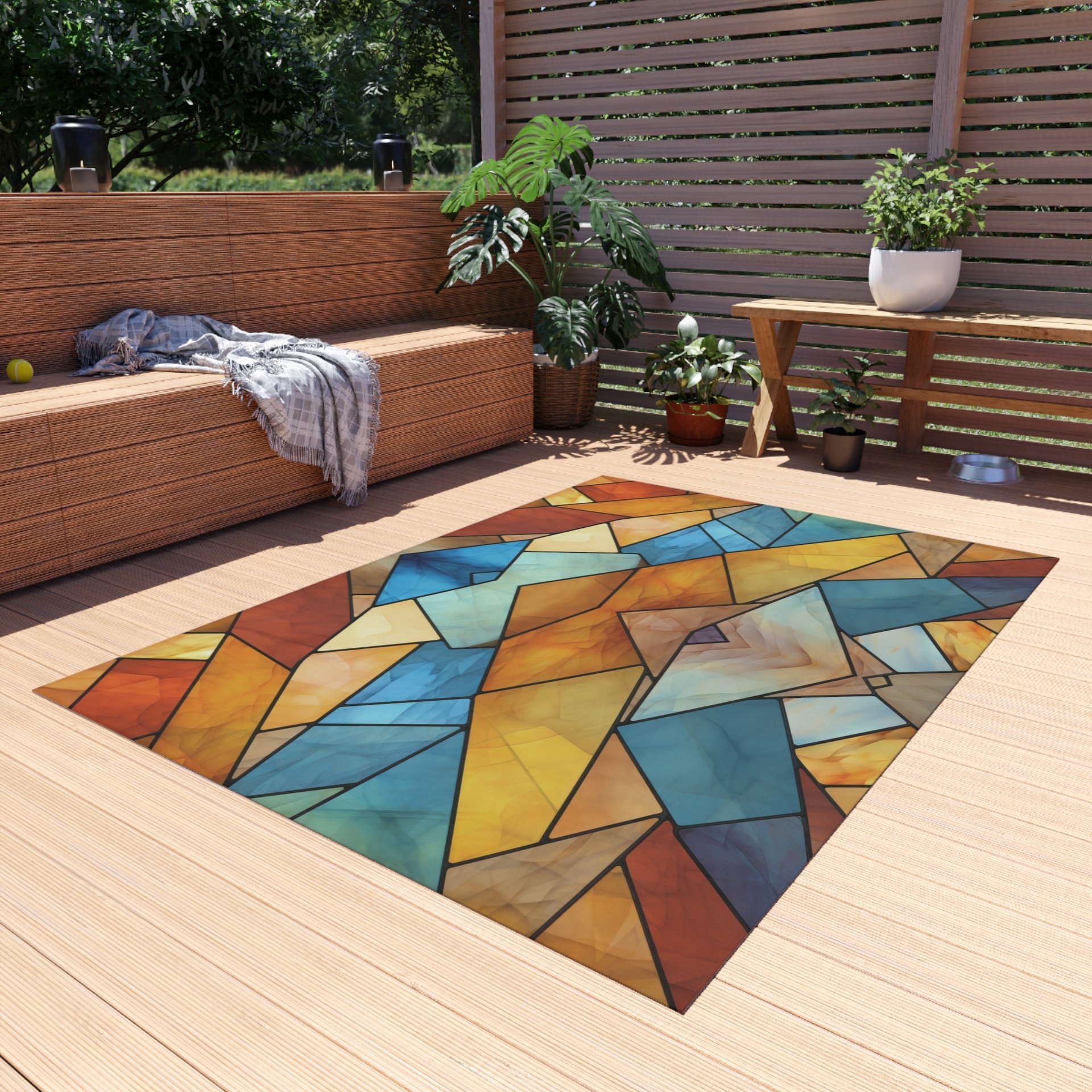 Rustic Stained Glass Eagle Area Rug, Southwestern Colors Indoor or Outdoor 