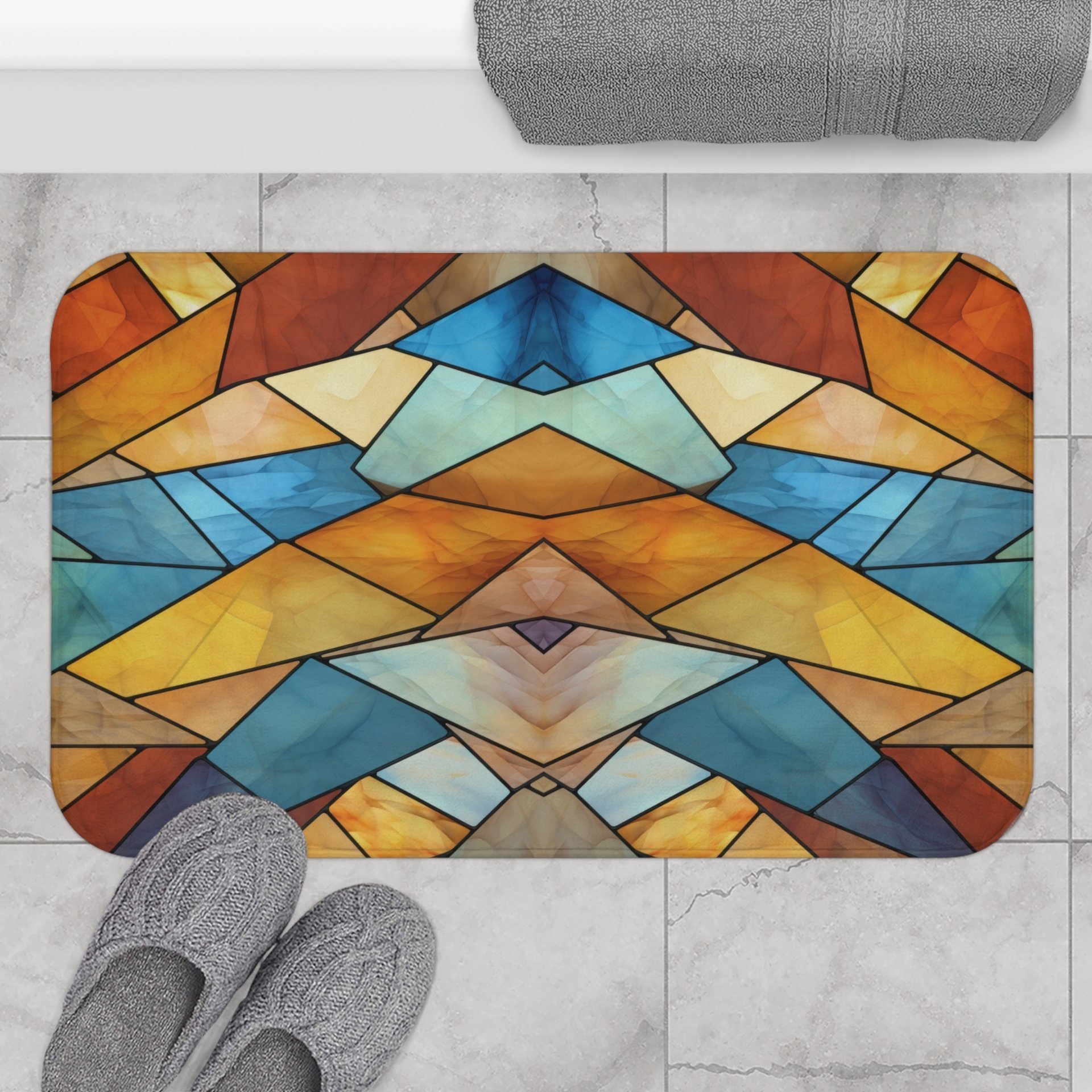 Stained Glass Eagle, Southwestern Colors Bath Mat LG