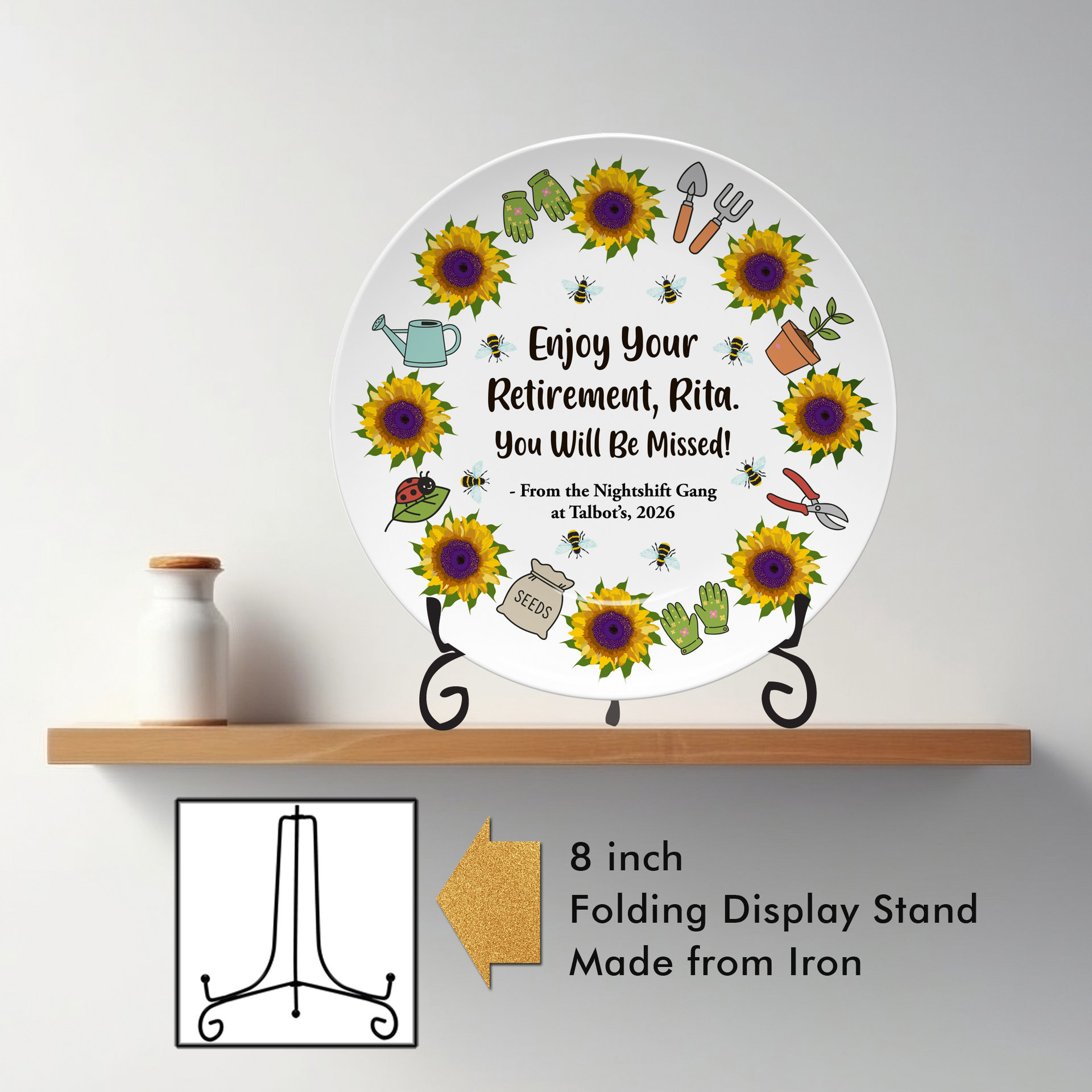 Personalized Retirement Gift Plate with Display Stand 