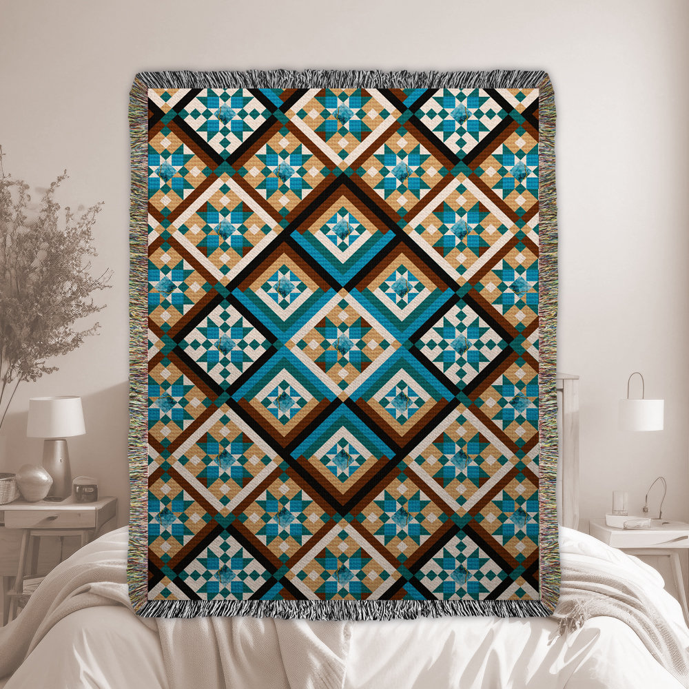 Southwestern Woven Cotton Blanket, Diamonds Pattern