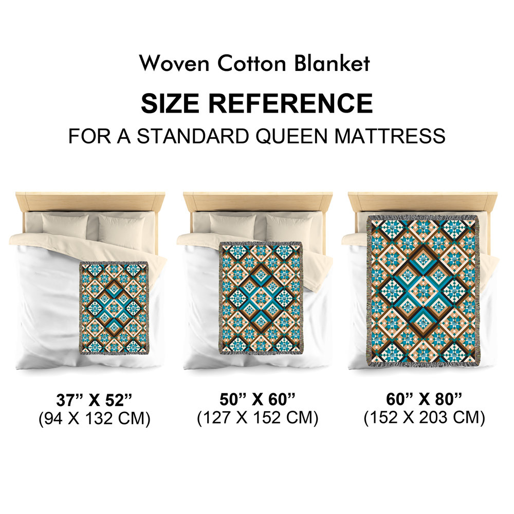 Southwestern Woven Cotton Blanket, Diamonds Pattern size chart