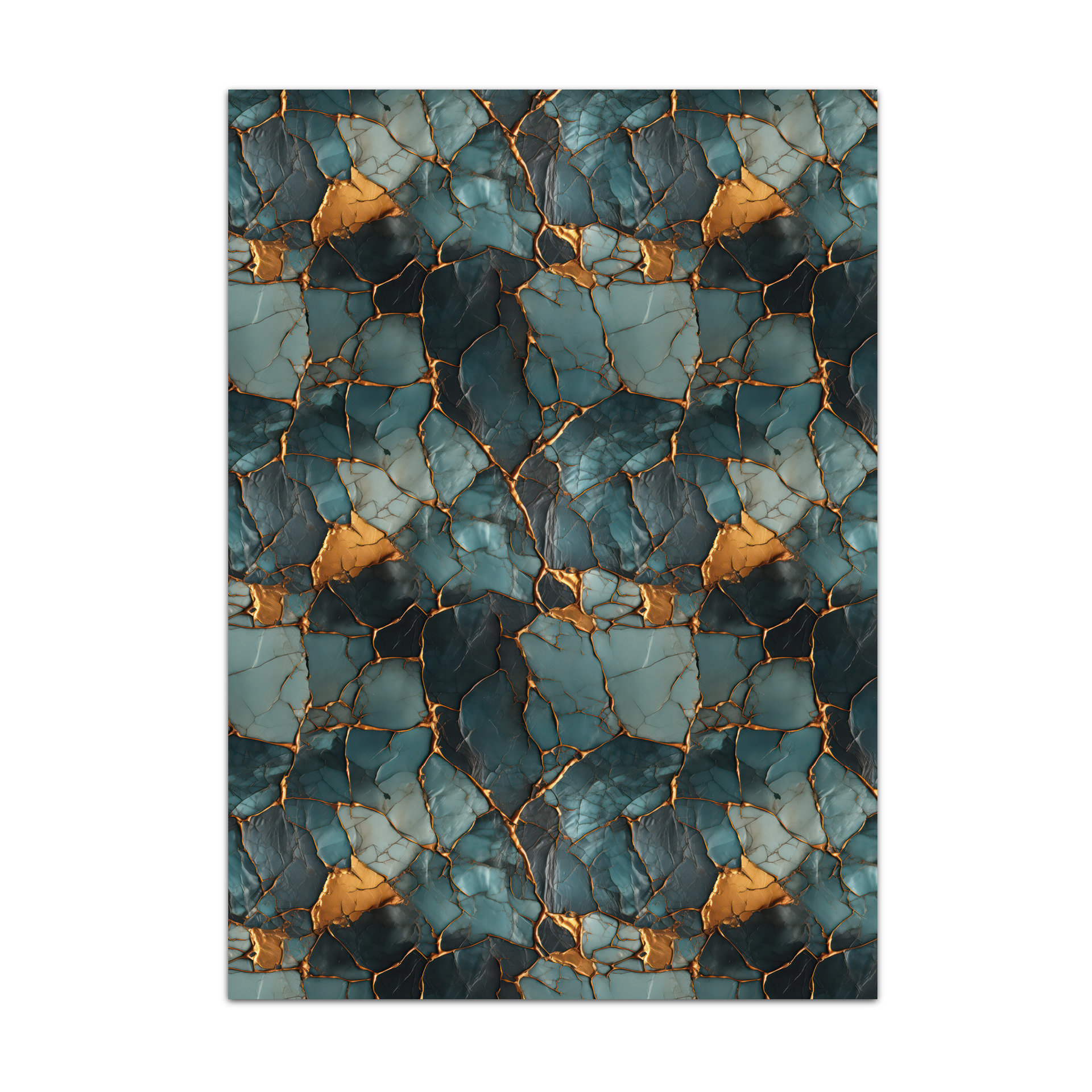 Teal and gold kintsugi rug