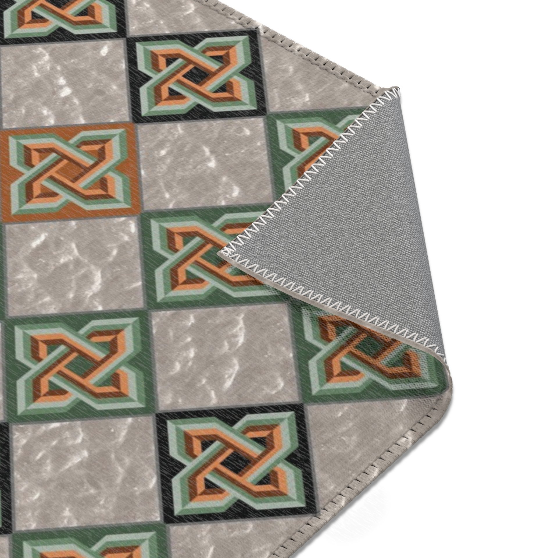 celtic knot rug showing coated underside