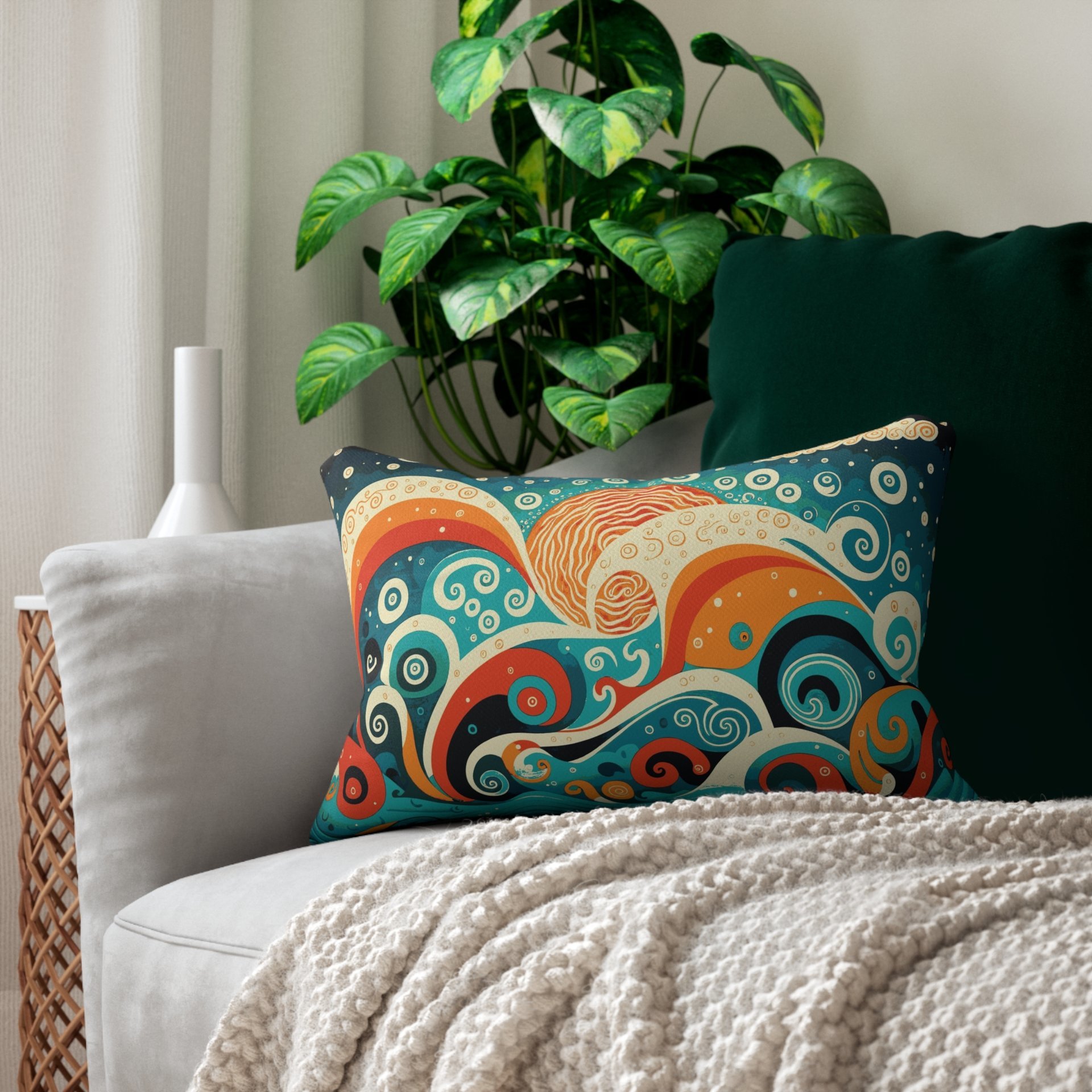 Nautical Folk Art Lumbar Pillow on a couch