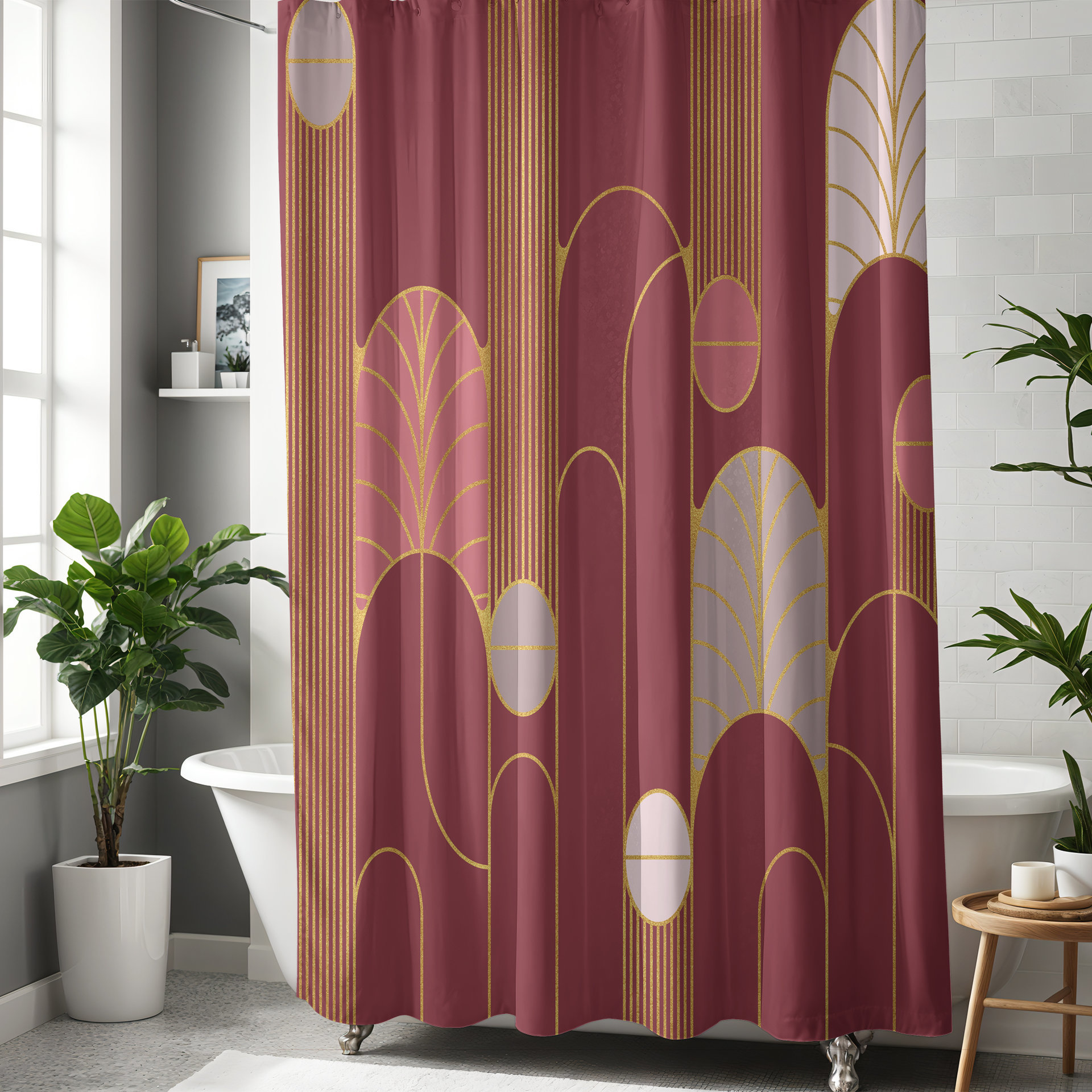 Red Wine Minimalist Art Deco Shower Curtain