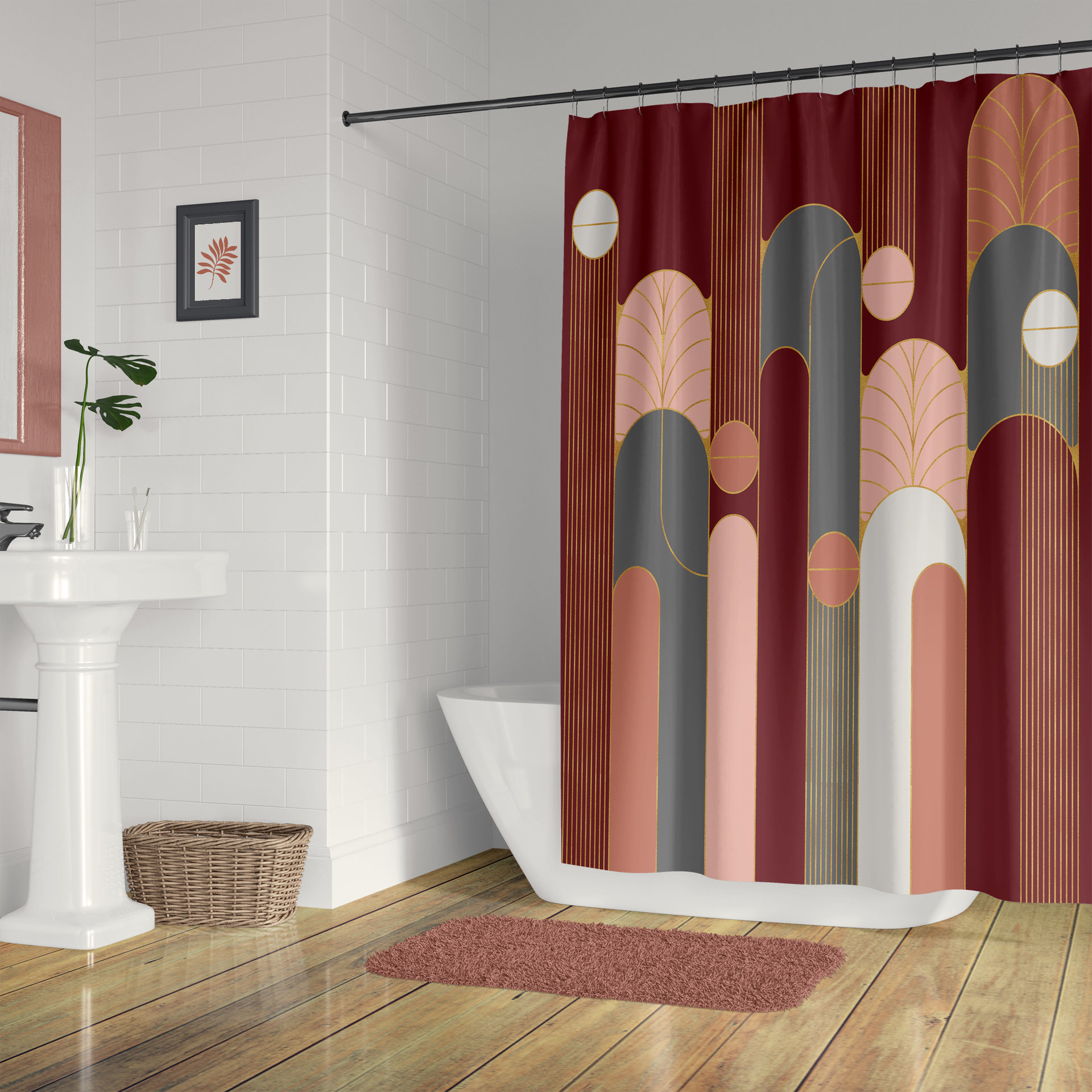 Red Wine Minimalist Art Deco Shower Curtain