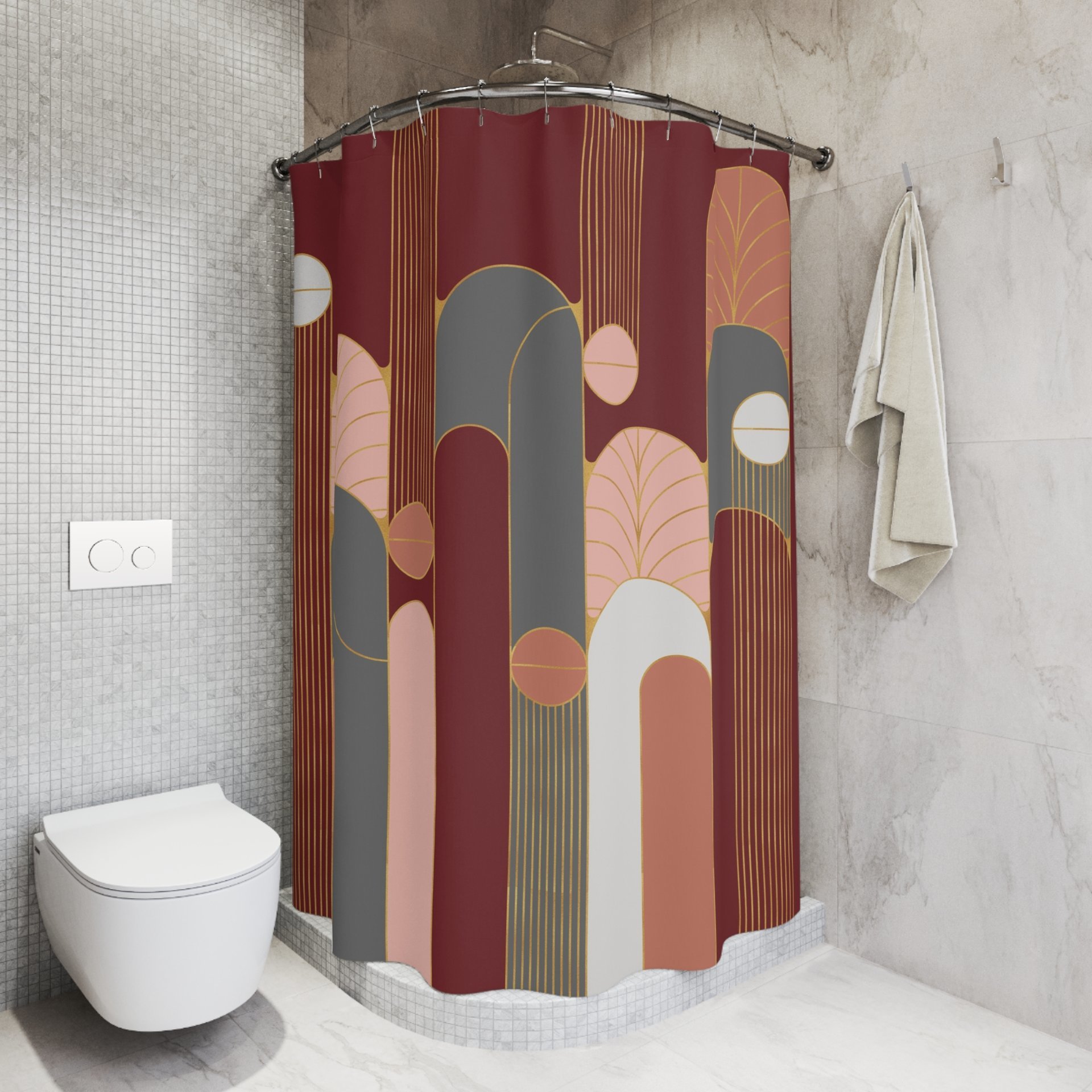 Red Wine Minimalist Art Deco Shower Curtain