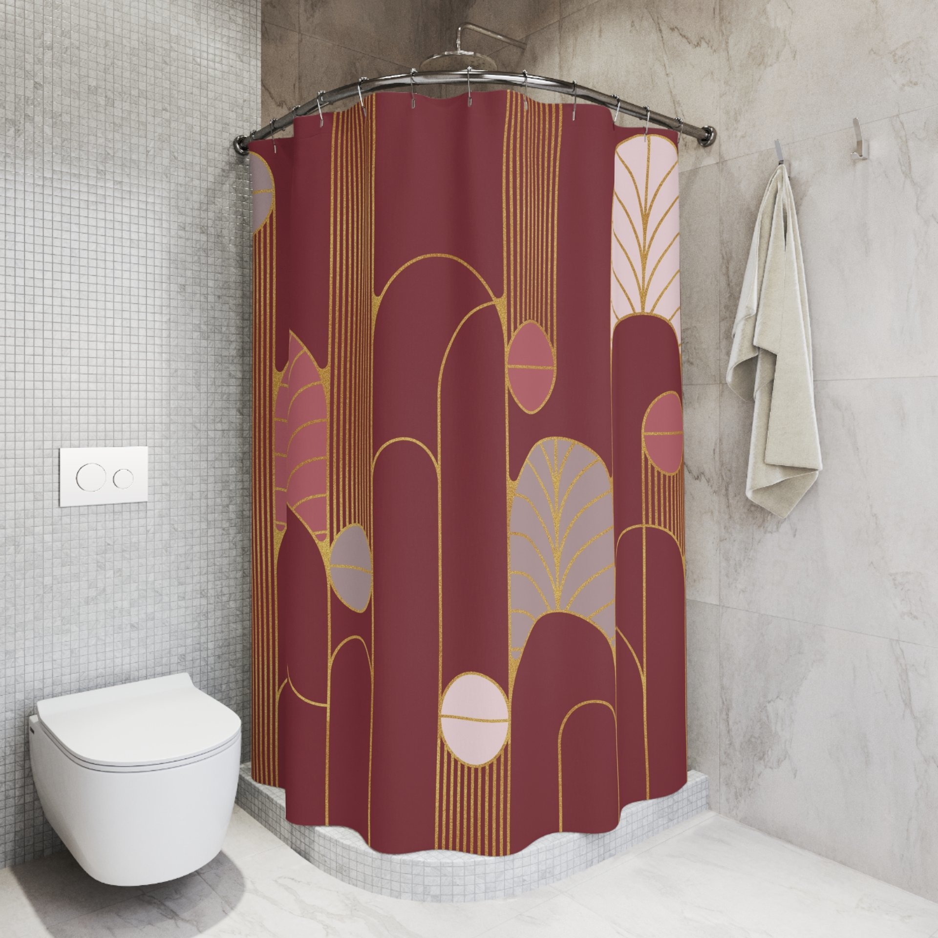 Red Wine Minimalist Art Deco Shower Curtain
