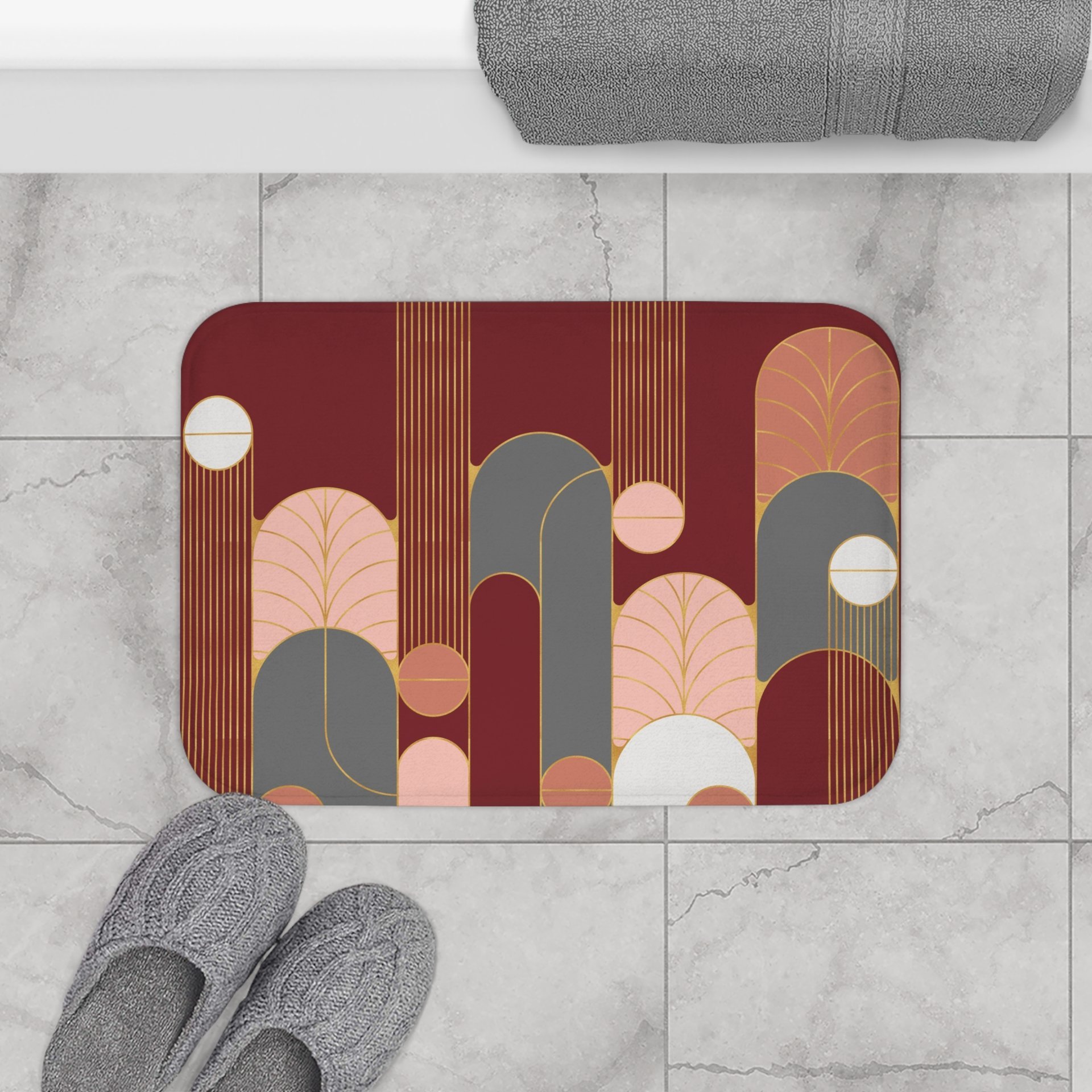 Red Wine Minimalist Art Deco Small Bath Mat