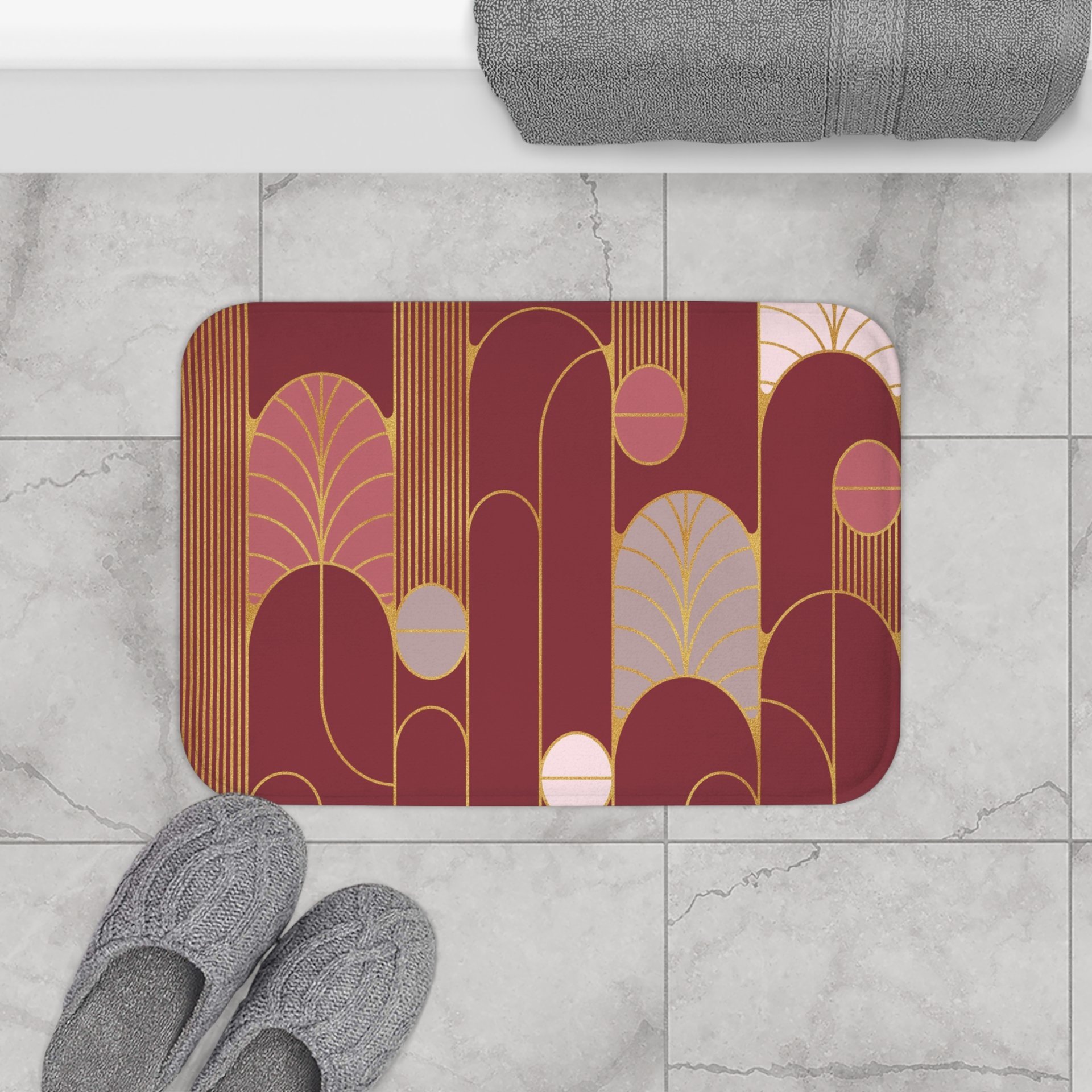 Red Wine Minimalist Art Deco Small bath mat