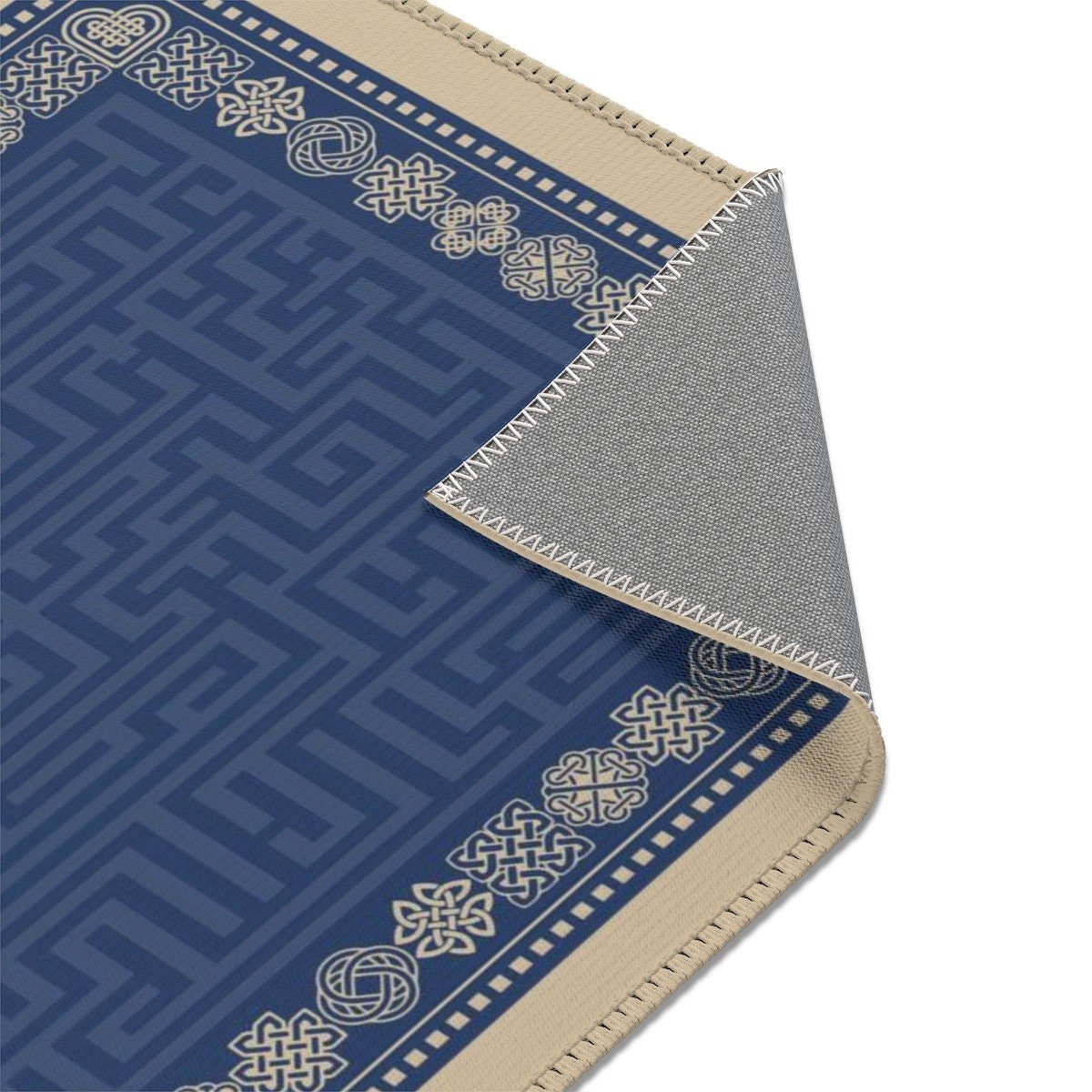 Blue Maze Rug with Beige Celtic Knot Border