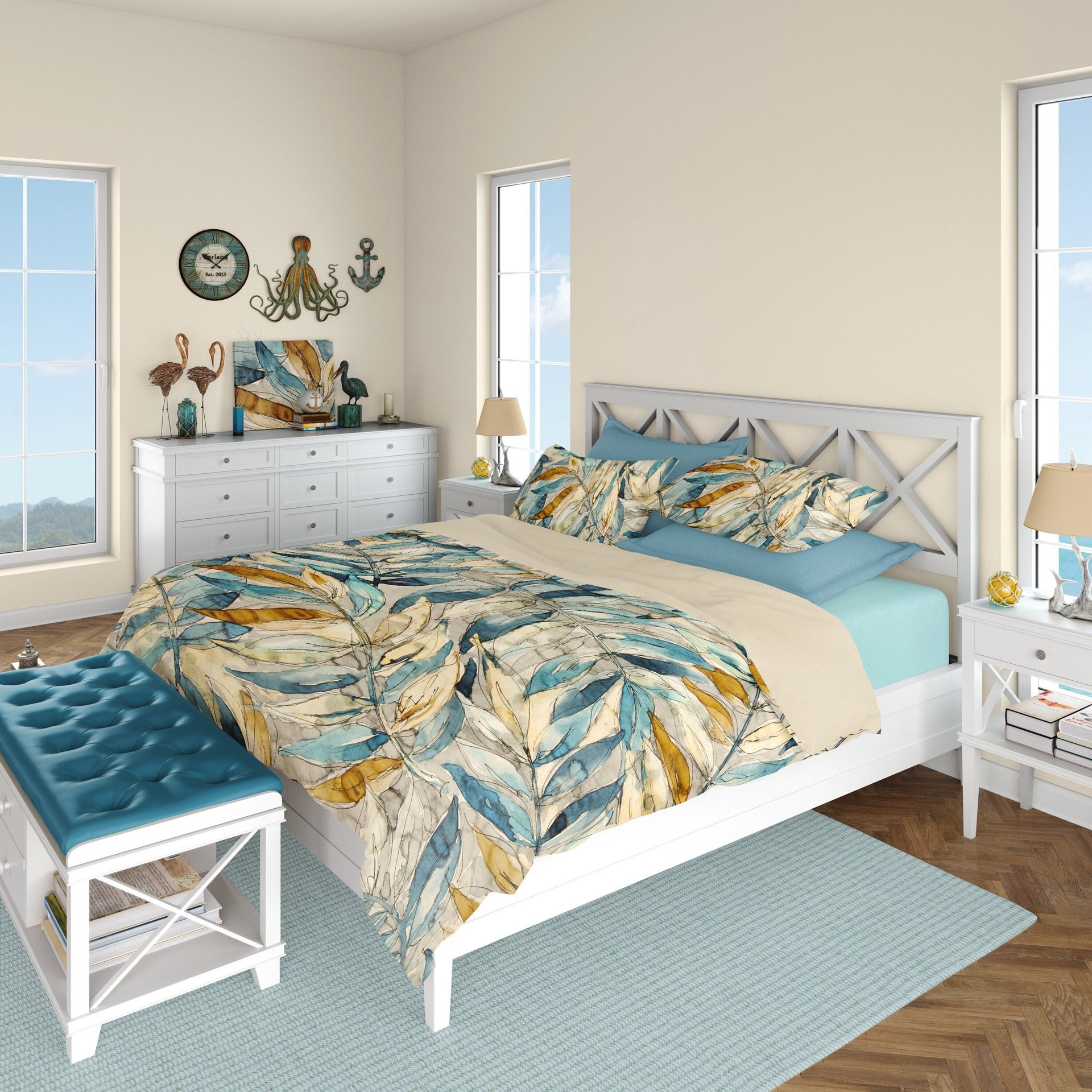 Watercolor Leaves king duvet cover bedding set