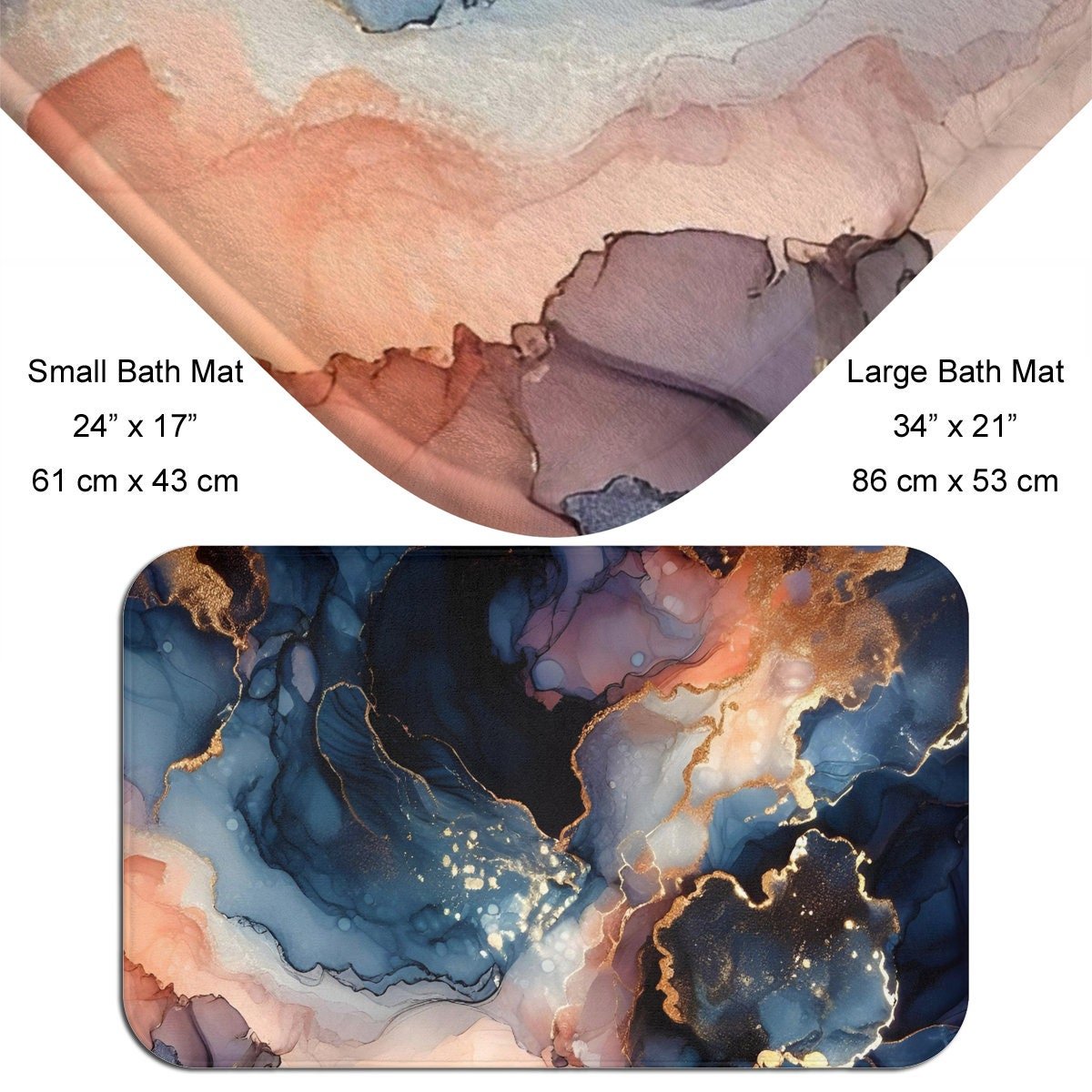 Navy Blue and pink Marble Bath mat
