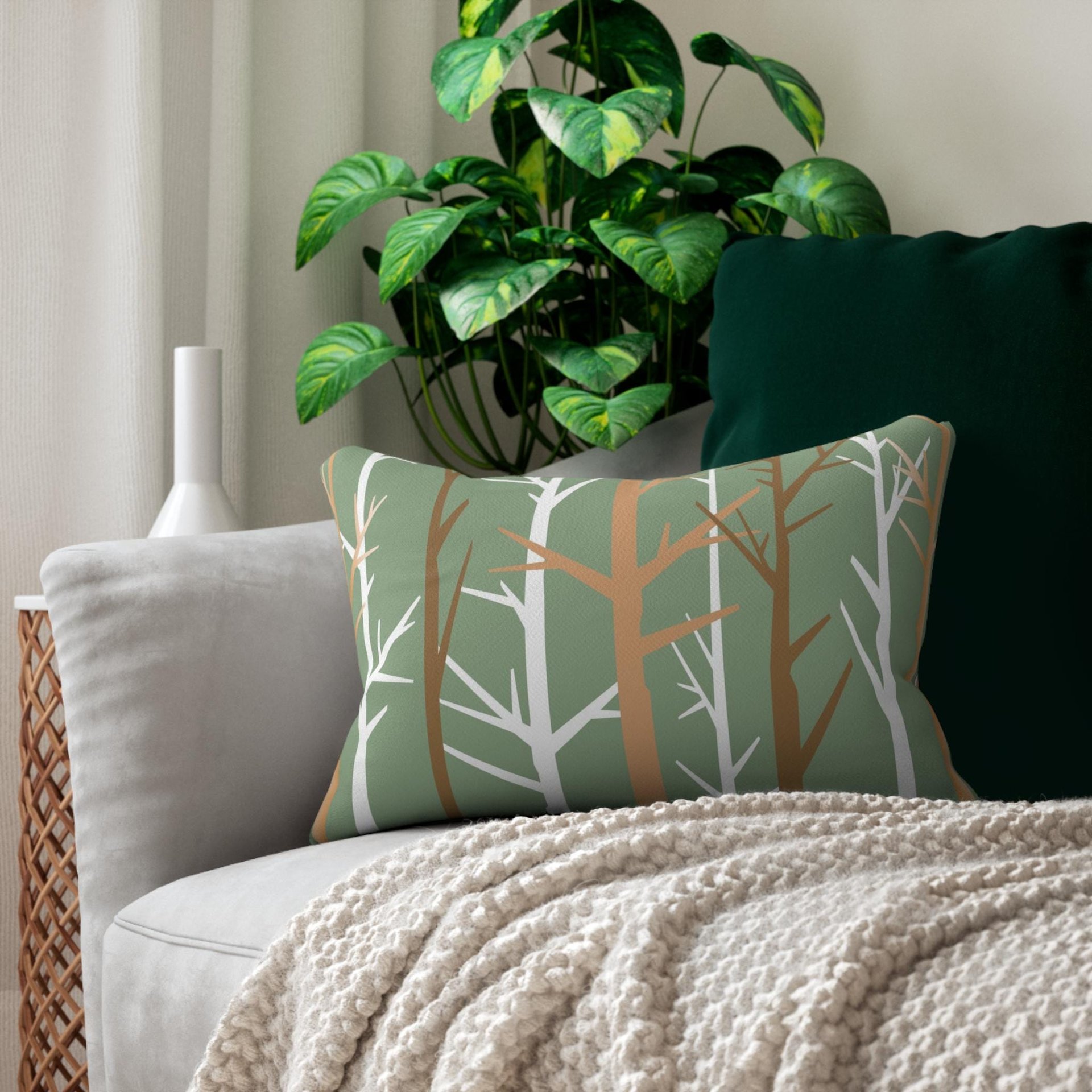 Bare Trees Design Lumbar Pillow on a couch