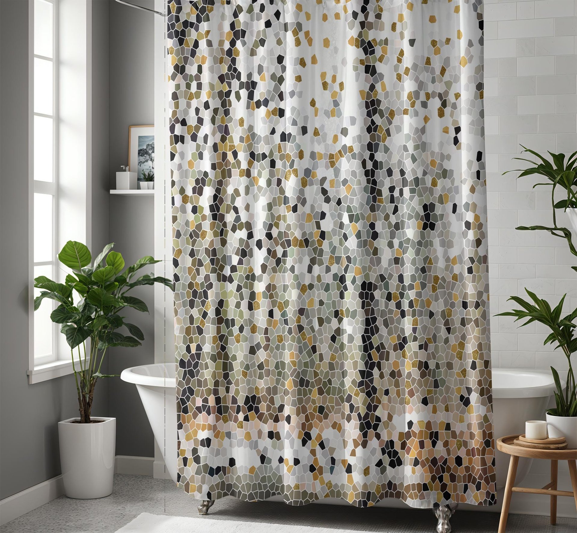 Winter Woodland Mosaic Shower Curtain