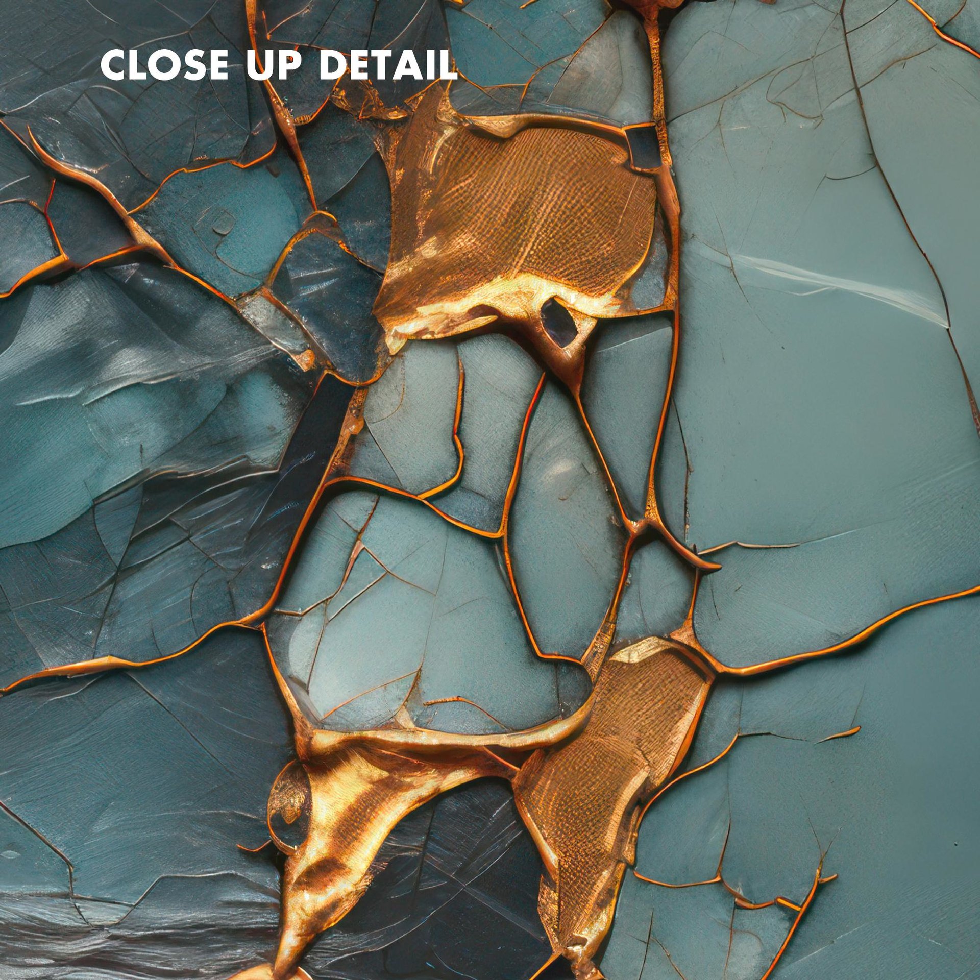 Teal & Gold Kintsugi Rug close up detail