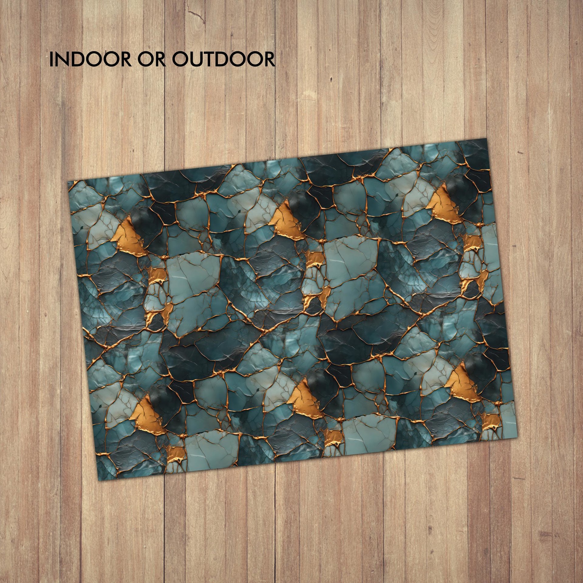 Teal & Gold Kintsugi Rug small size
